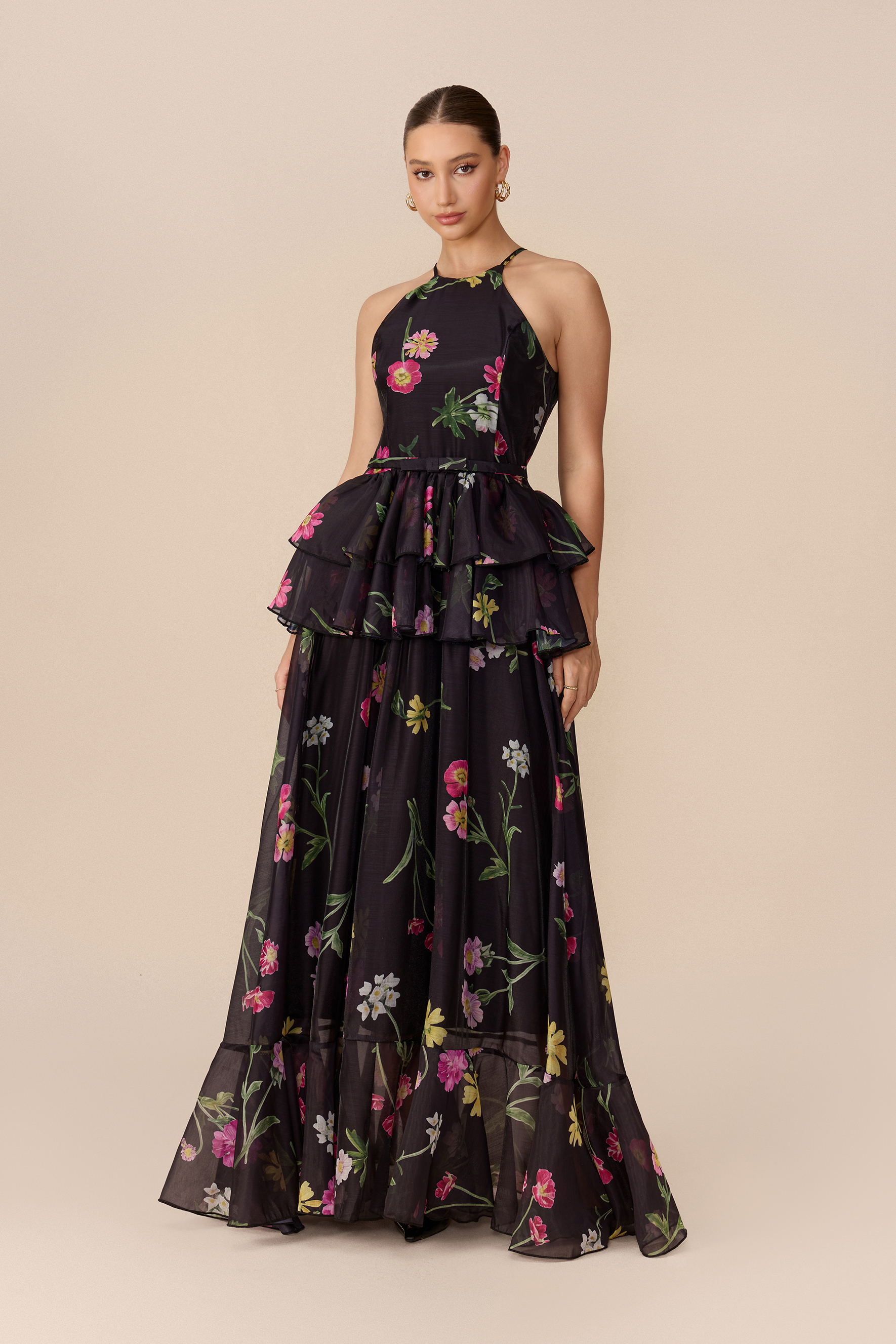 Forever In Love Black Floral Print Tiered Maxi Dress
