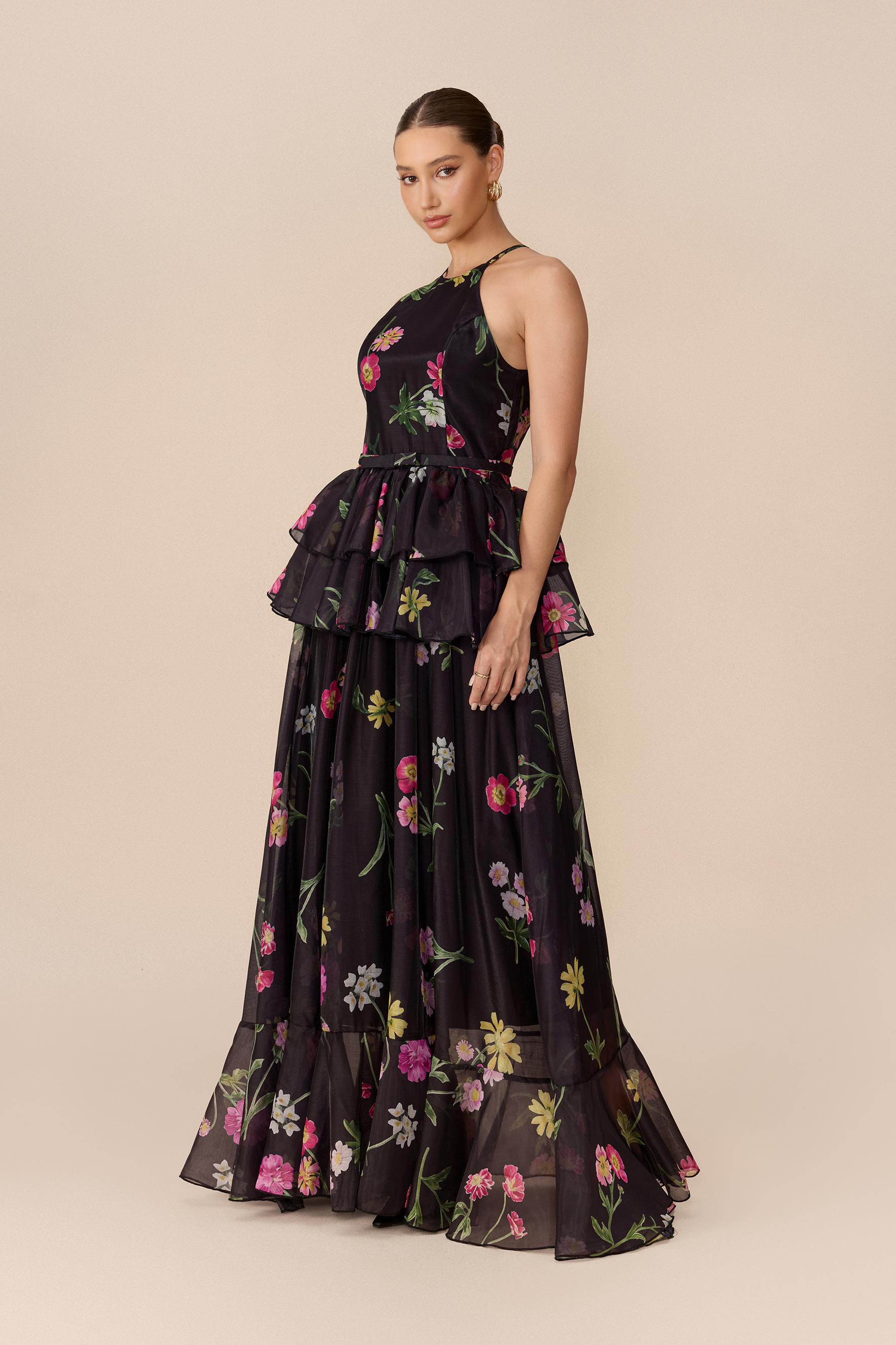 Forever In Love Black Floral Print Tiered Maxi Dress