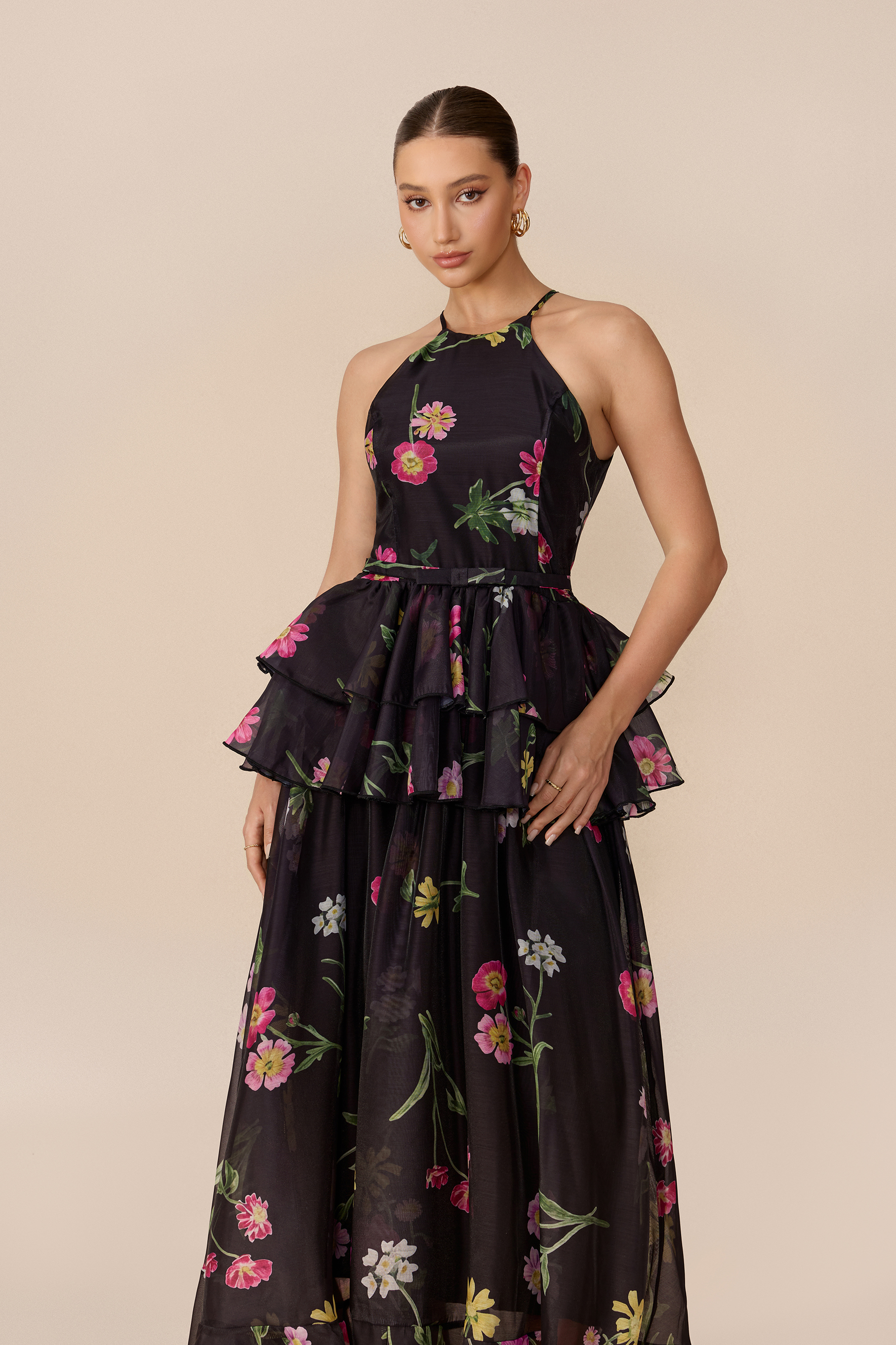 Forever In Love Black Floral Print Tiered Maxi Dress