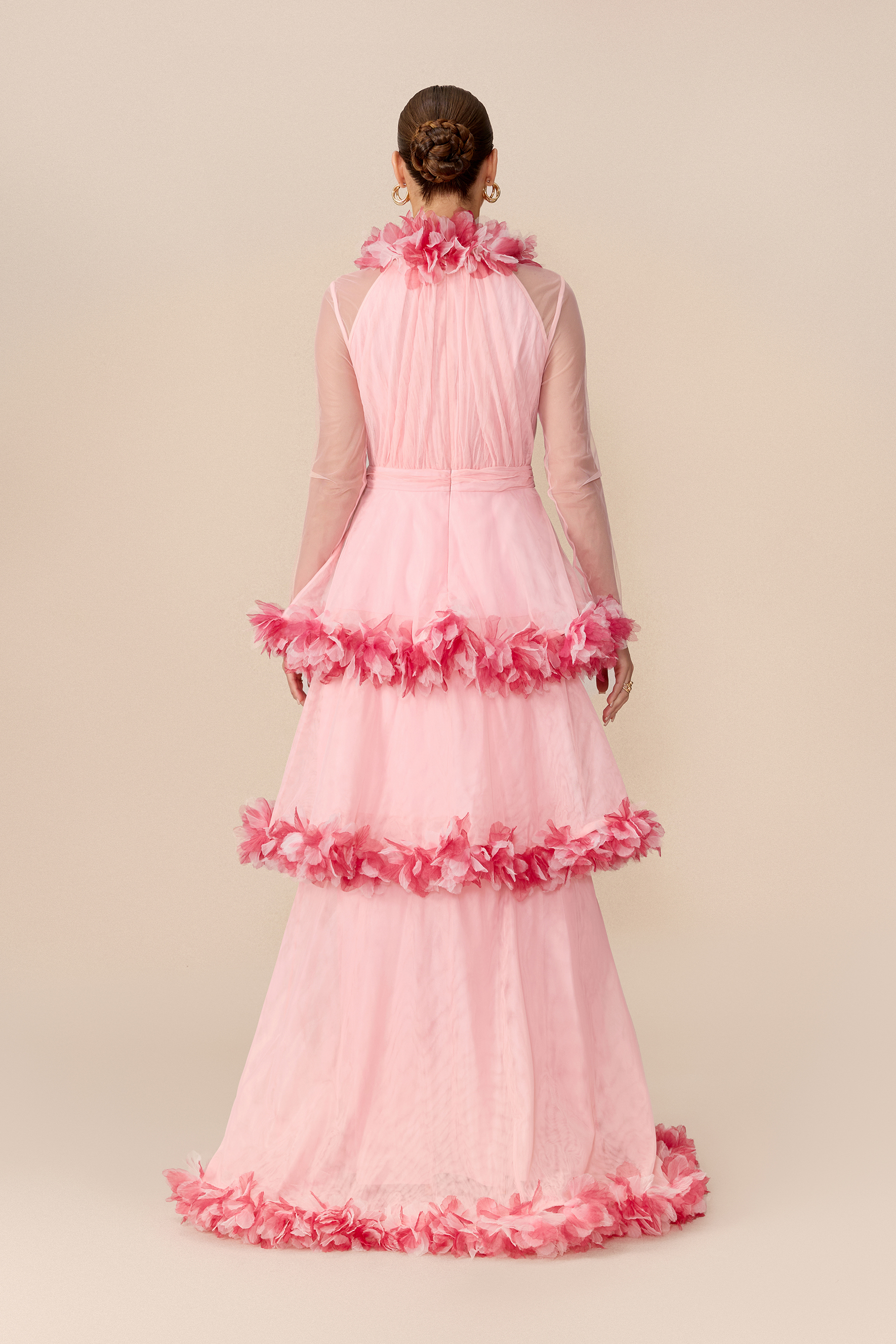 Softly Adored Pink Floral Trim Tiered Maxi Dress