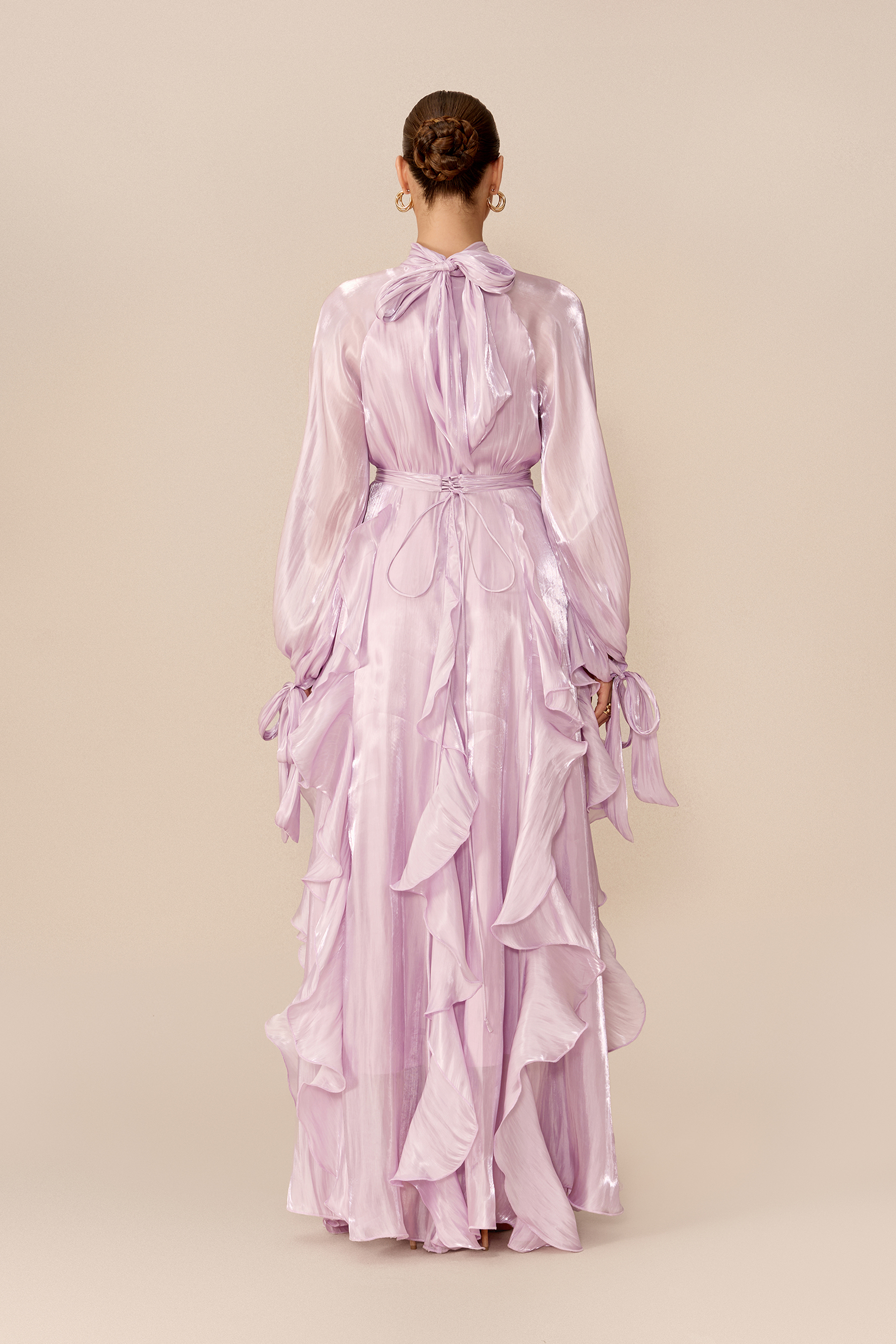 Follow The Breeze Purple Puff Sleeve Ruffle Trim Maxi Dress