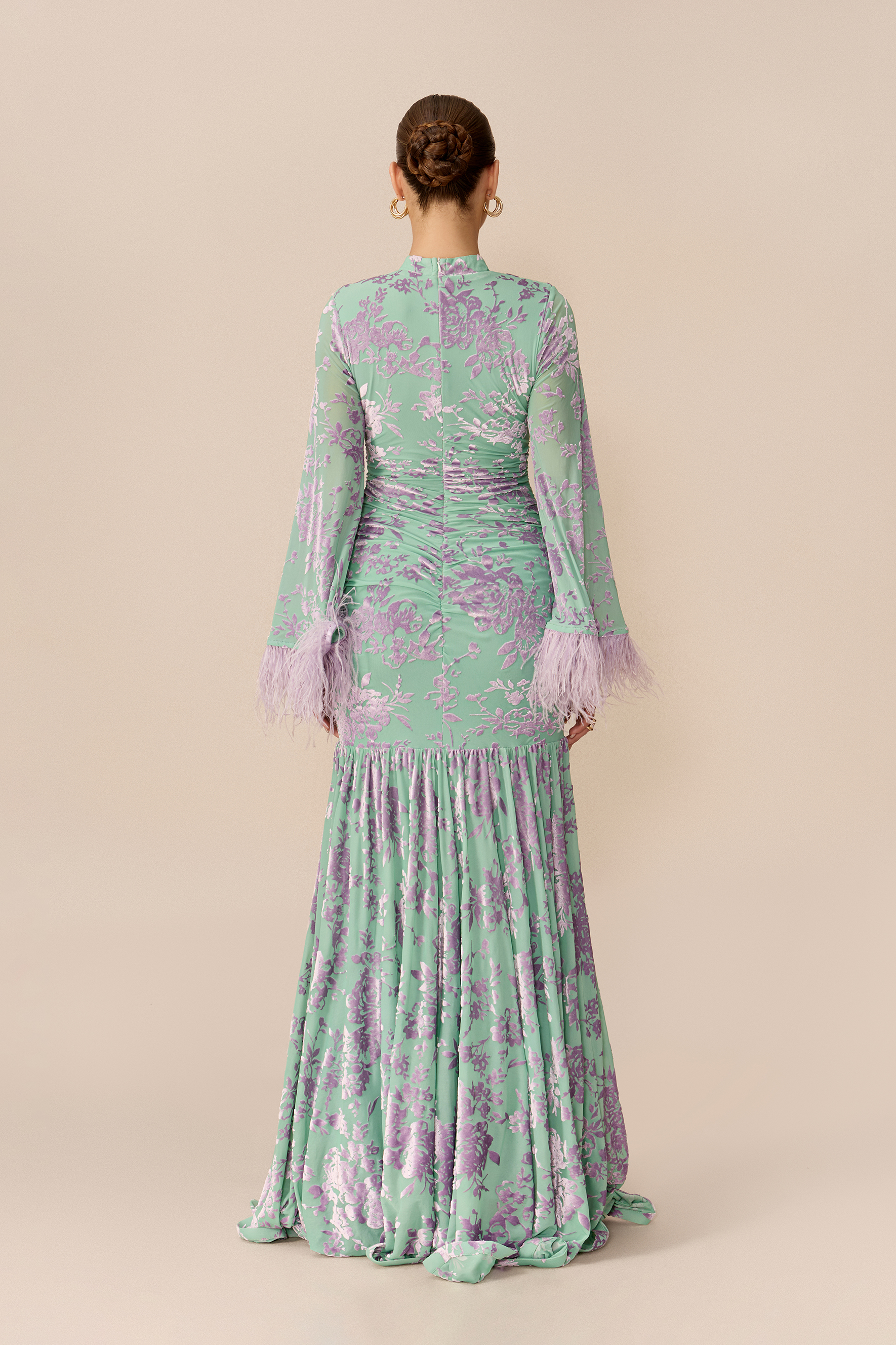 Glamorous Feeling Multi Floral Print Feather Cuff Maxi Dress