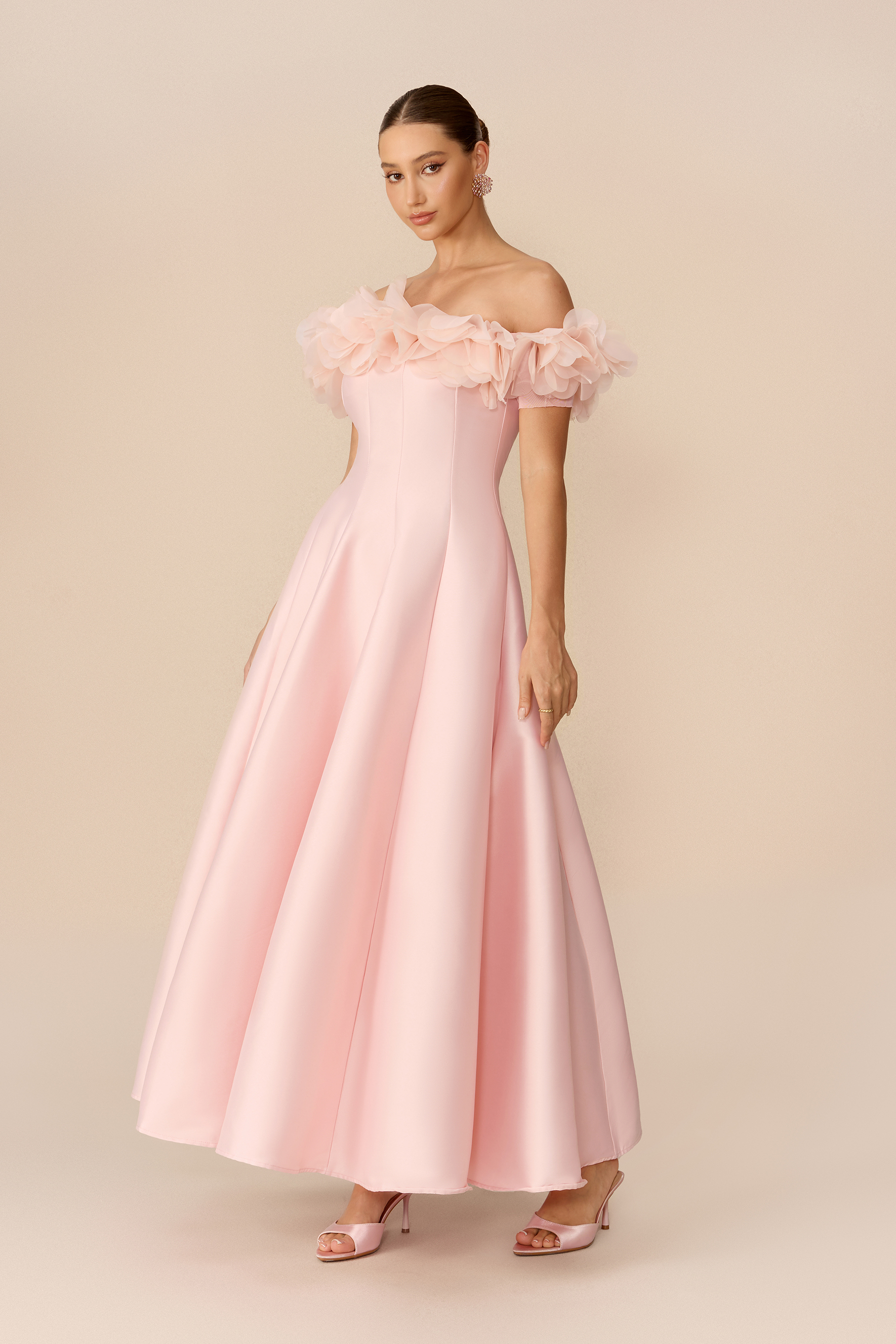 Sweet Daydream Pink Floral Trim Satin Maxi Dress