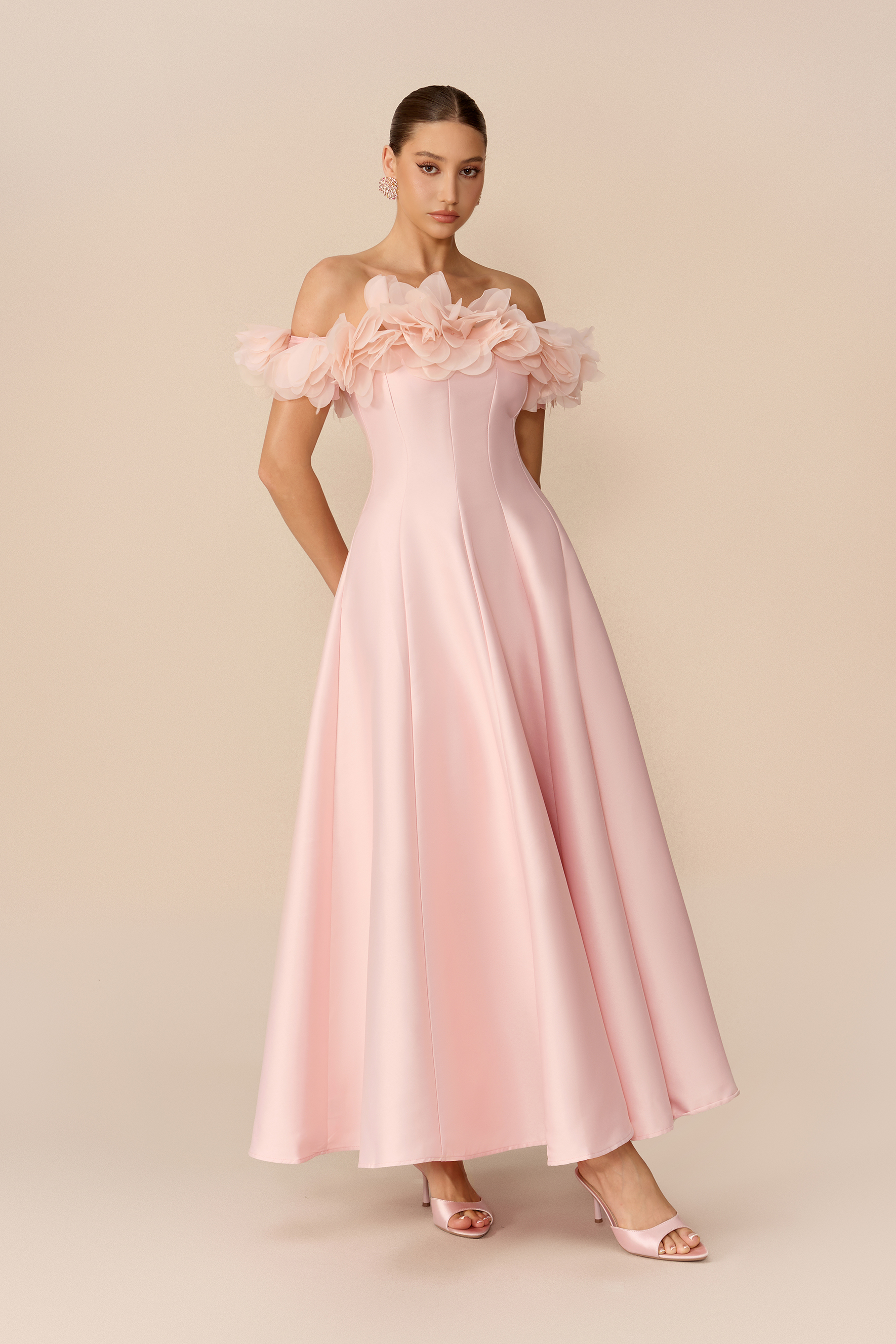 Sweet Daydream Pink Floral Trim Satin Maxi Dress
