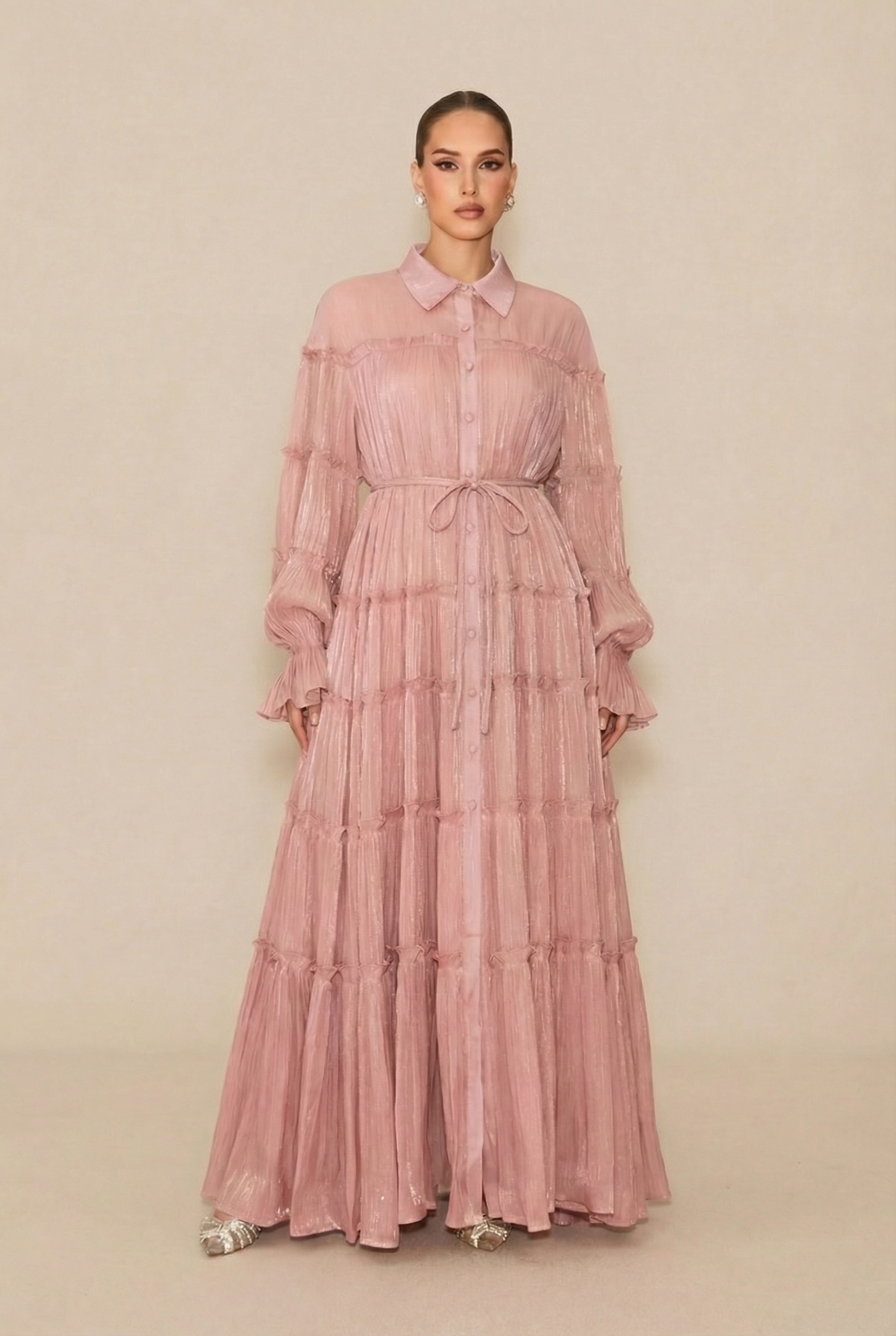 Exceptional Moments Pink Pleated Maxi Dress