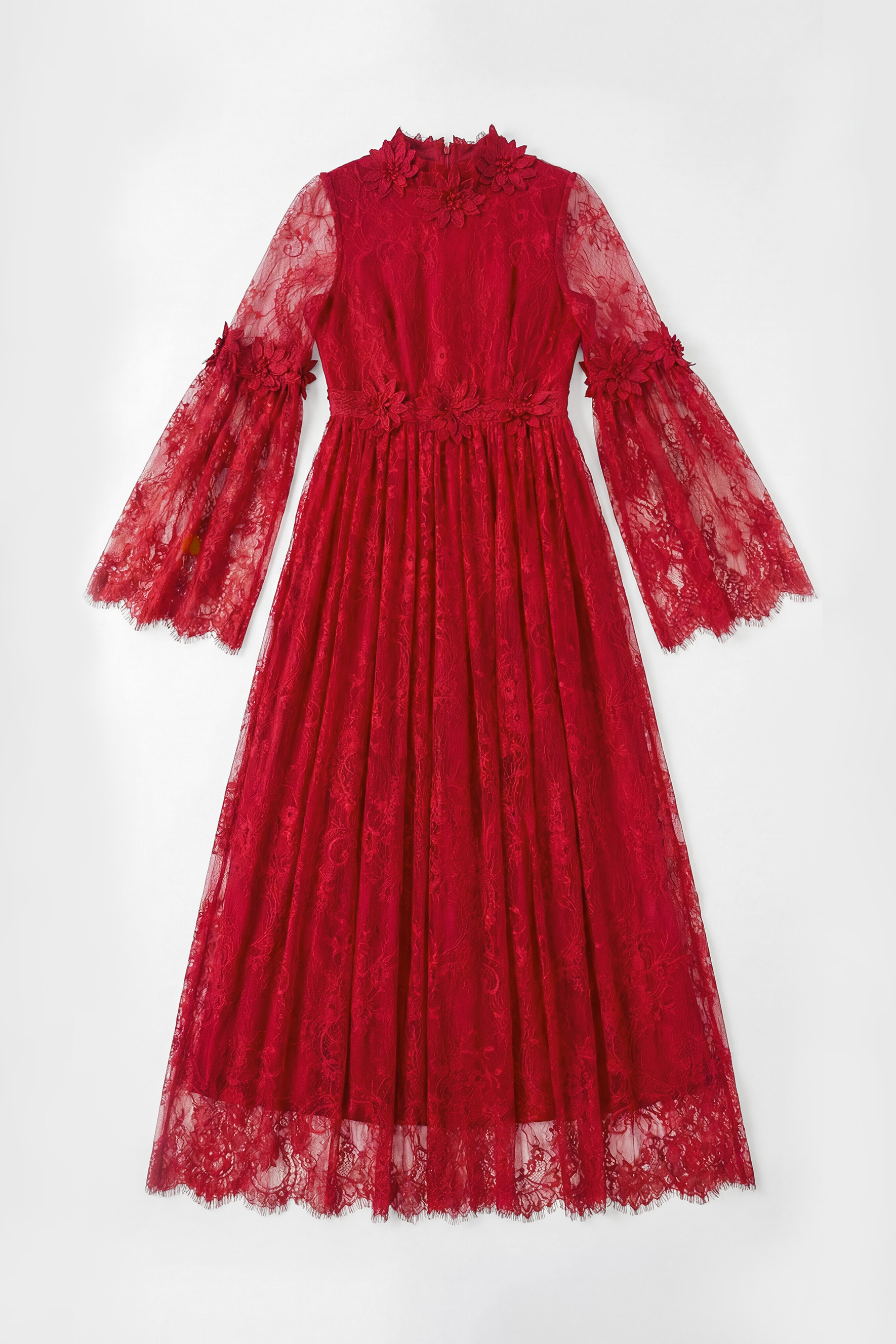 Meet Me Tonight Red Floral Applique Lace Maxi Dress