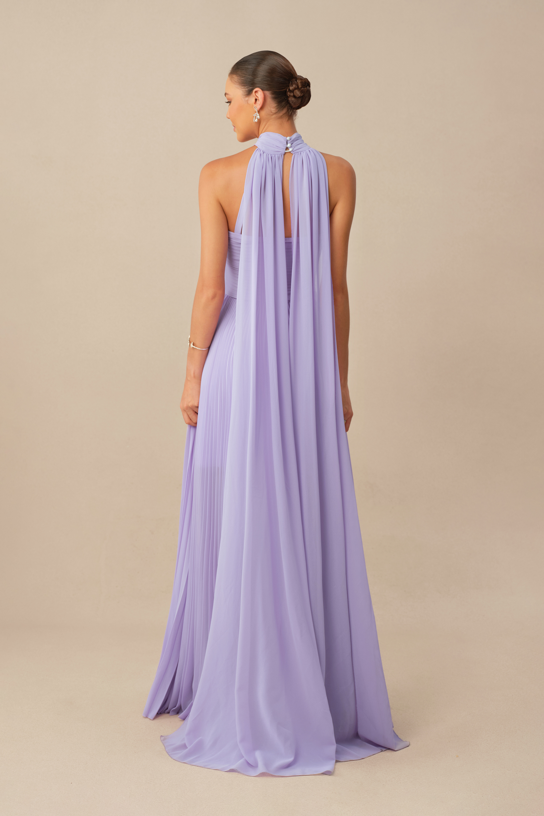 Unforgettable Purple Cross Halter Pleated Maxi Dress