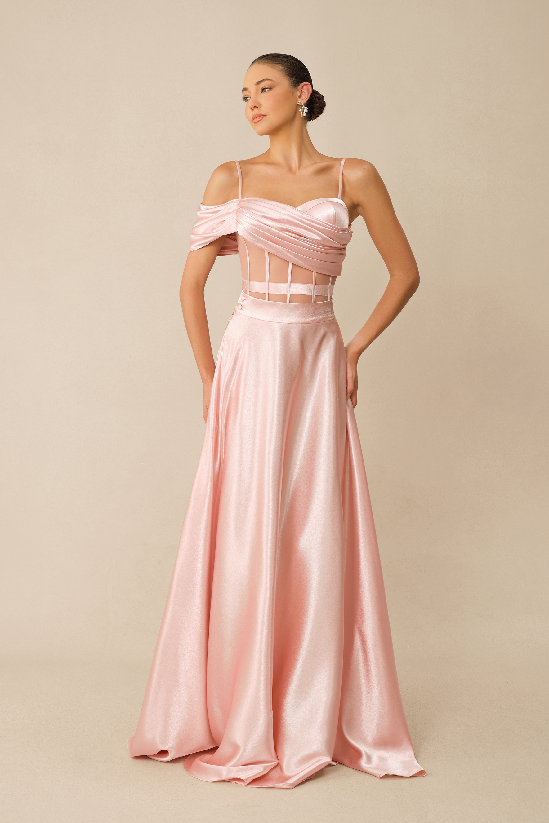 Sweet Aura Pink Corset Off Shoulder Top & Satin Skirt Set