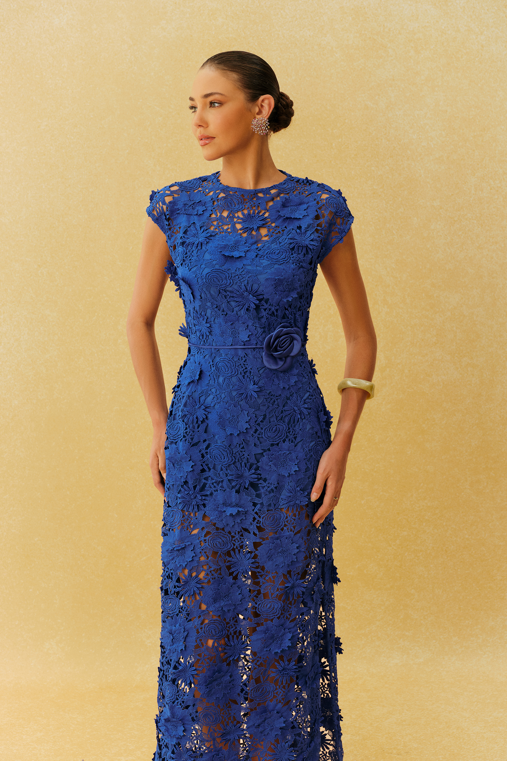 Made For Moments Blue Floral Lace Cap Sleeve Maxi Dress