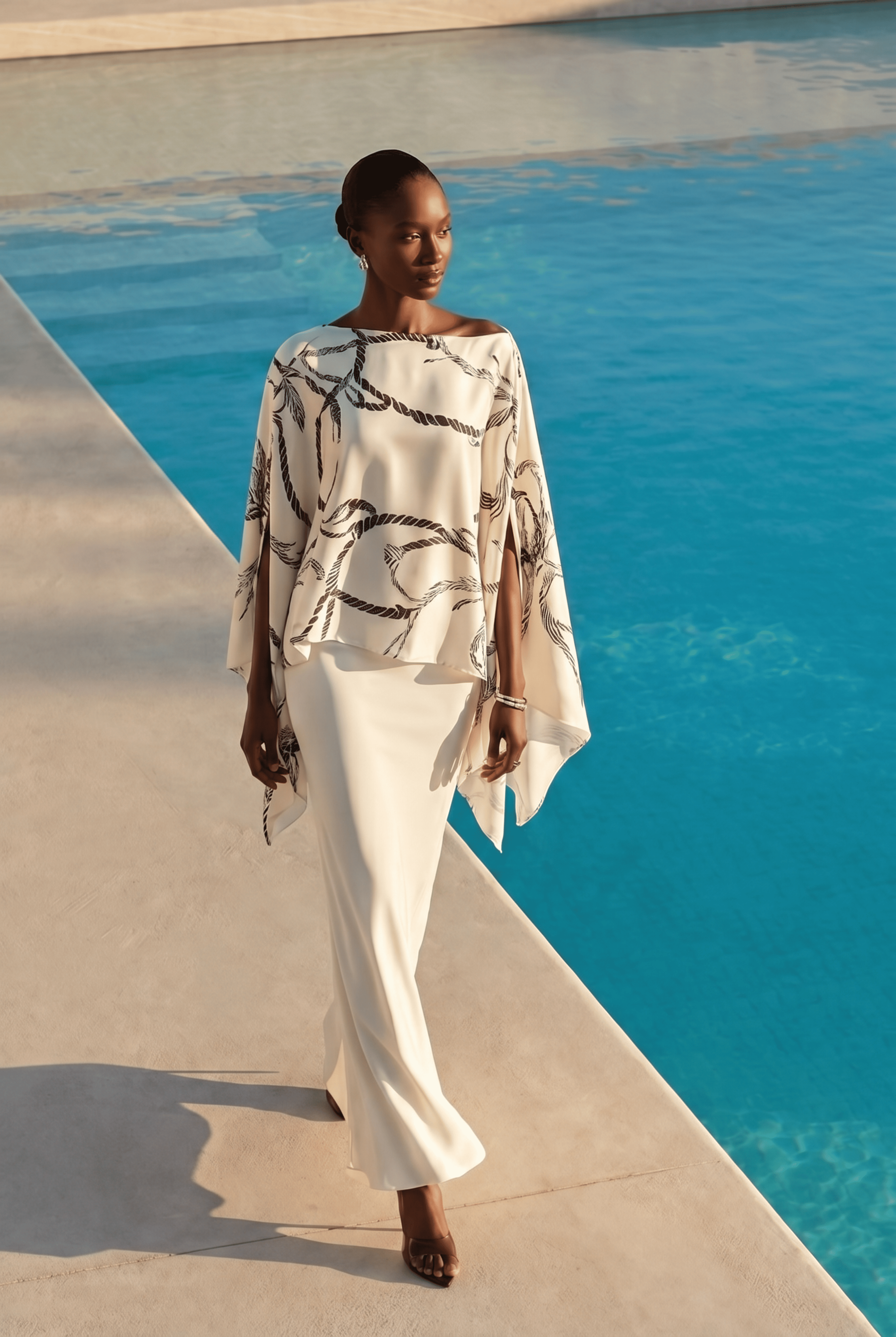 Made for Now White Abstract Print Cape Blouse & Skirt Set