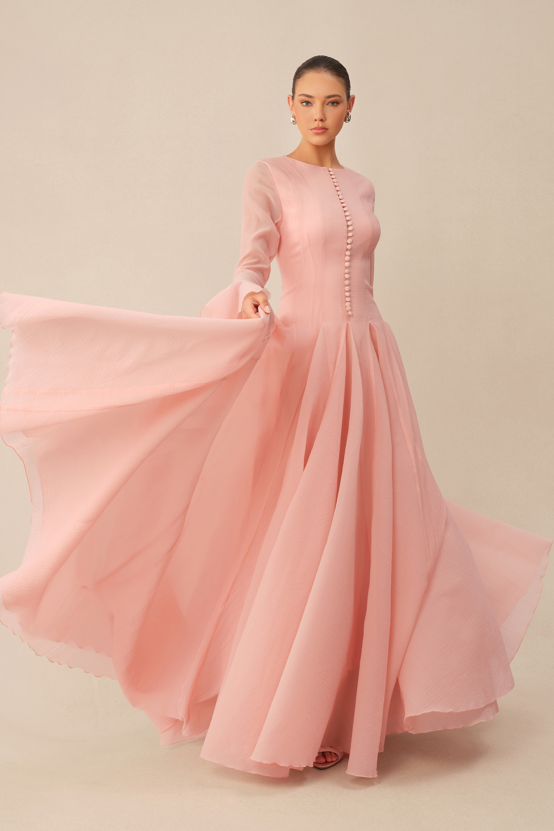 Just Like Poetry Pink Textured Flare Sleeve Maxi Dress
