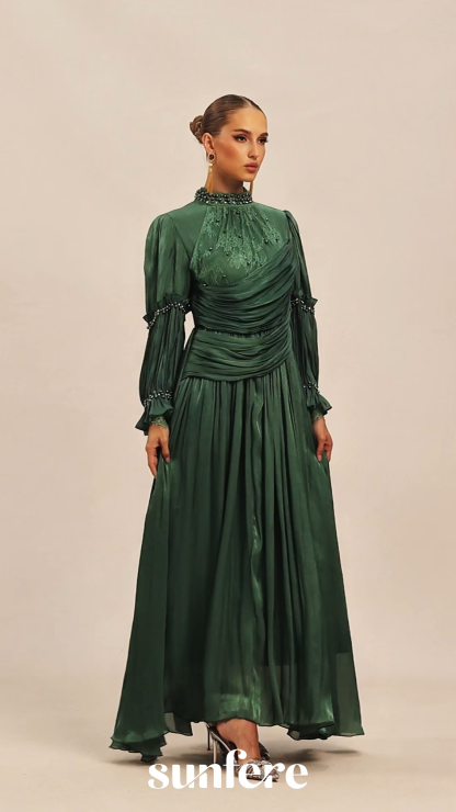 Aurelia Beaded Trim Long Sleeve Maxi Dress