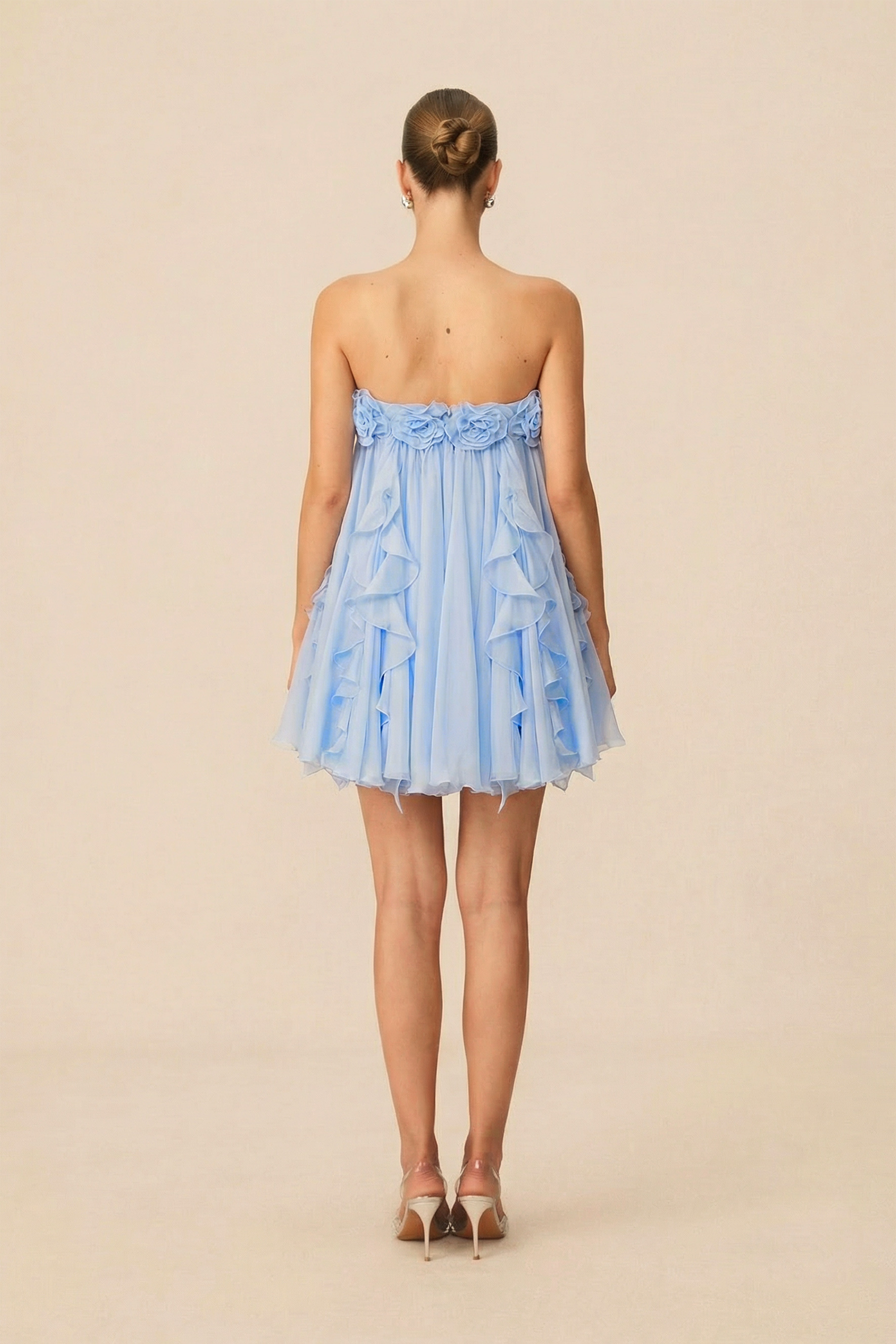 Dreamy Inspiration Blue Floral Embellished Strapless Mini Dress