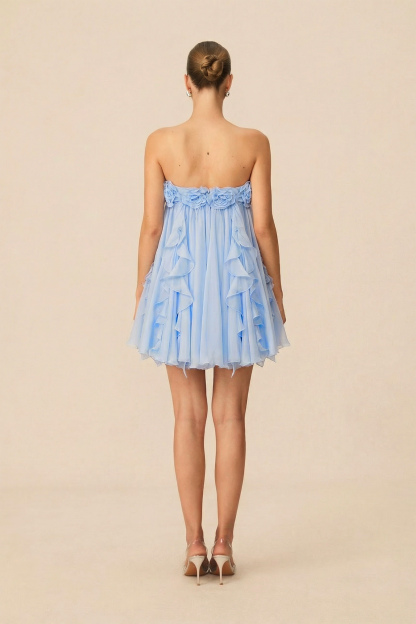 Dreamy Inspiration Blue Floral Embellished Strapless Mini Dress