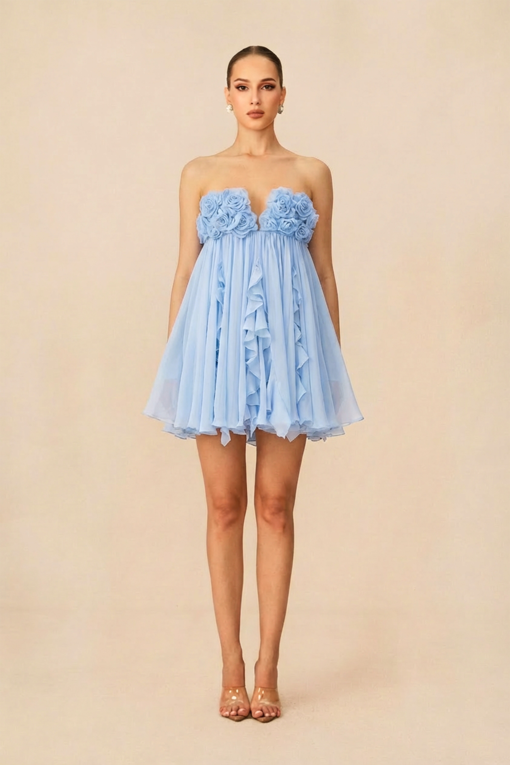 Dreamy Inspiration Blue Floral Embellished Strapless Mini Dress