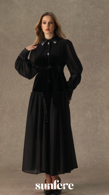 Irresistible Feelings Black Diamante Velvet Boice Maxi Dress