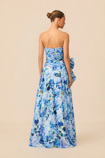 Garden Romance Blue Floral Print Bowknot Maxi Dress