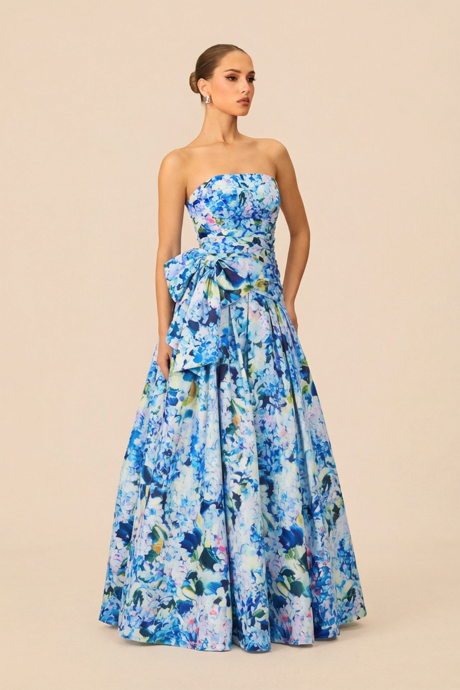 Garden Romance Blue Floral Print Bowknot Maxi Dress