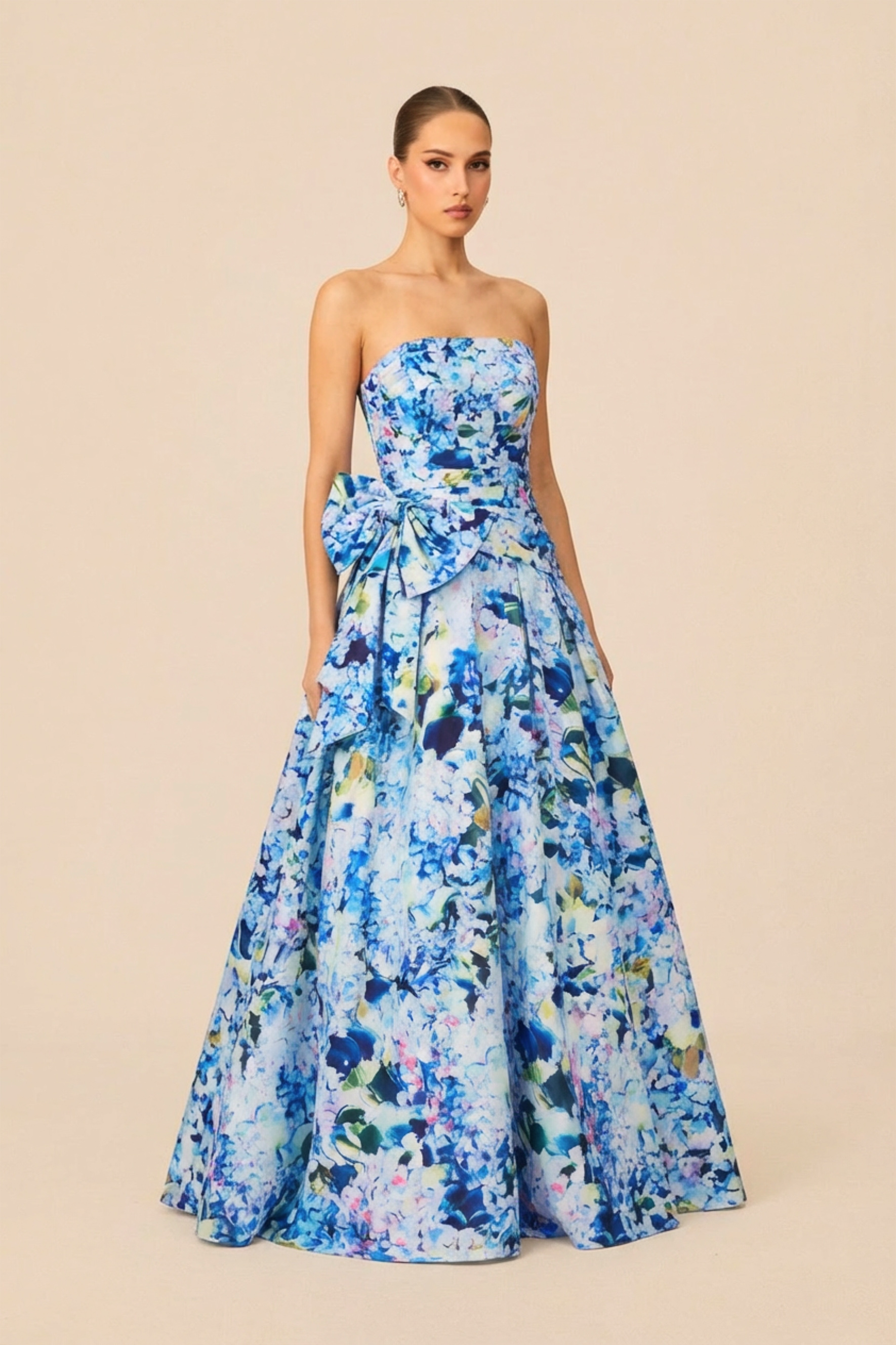 Garden Romance Blue Floral Print Bowknot Maxi Dress