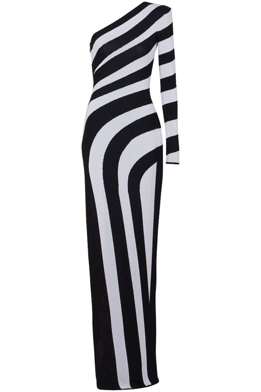 Kimberley One Shoulder Striped Knit Maxi Dress-Sunfere