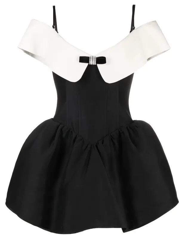 Antonia Off Shoulder Diamante Bow Mini Dress-Sunfere