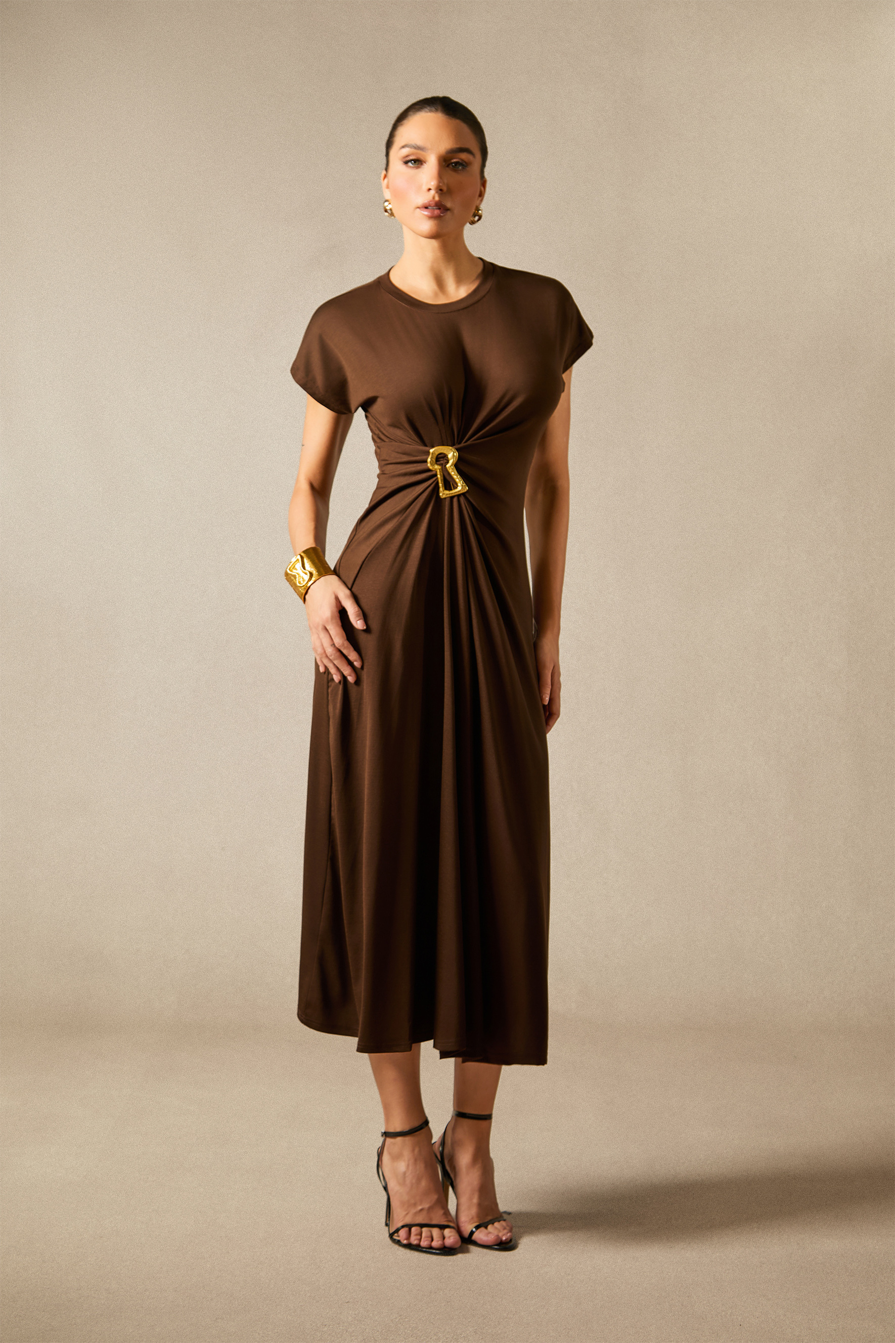 sunfere Bonnie Short Sleeve Keyhole Detail Midi Dress