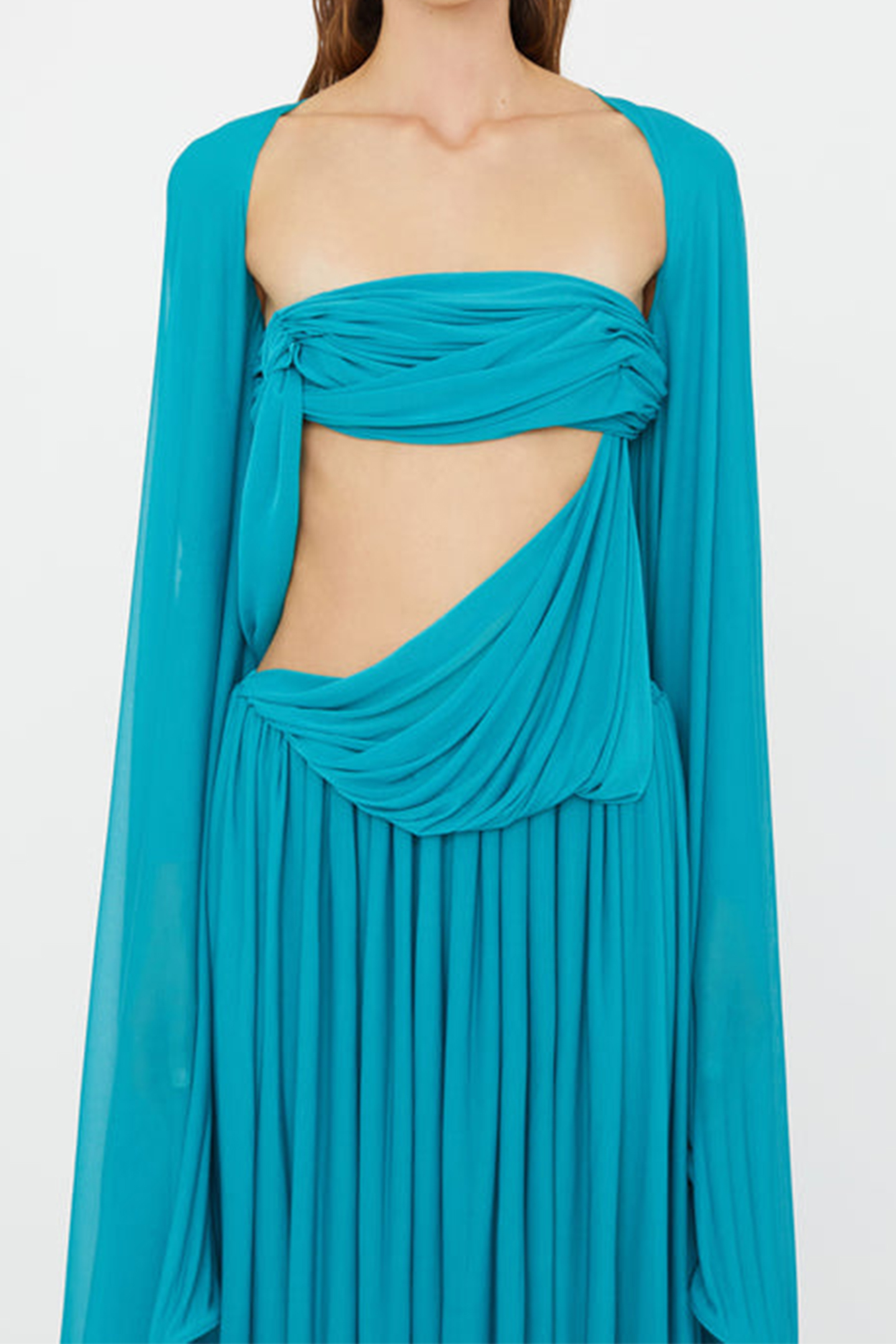 Eugenia Asymmetric Draped Cape Sleeve Maxi Dress