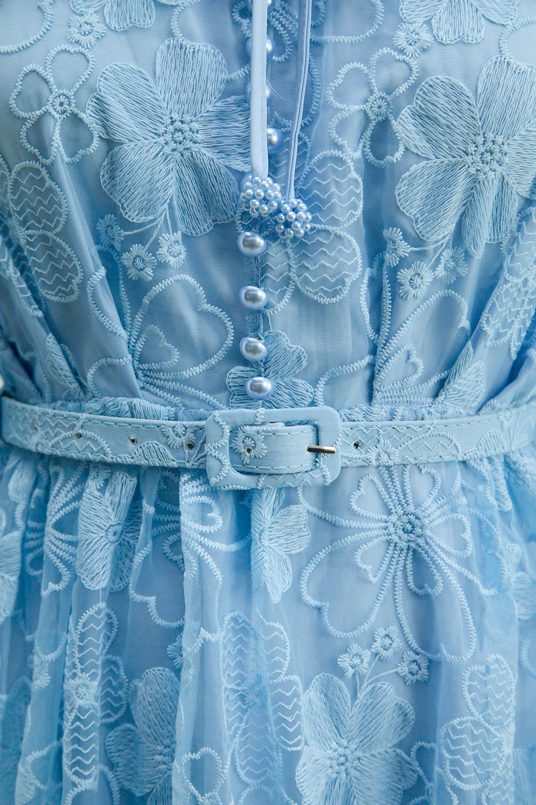 Dreamlight Glow Blue Floral Lace Tiered Ruffle Maxi Dress