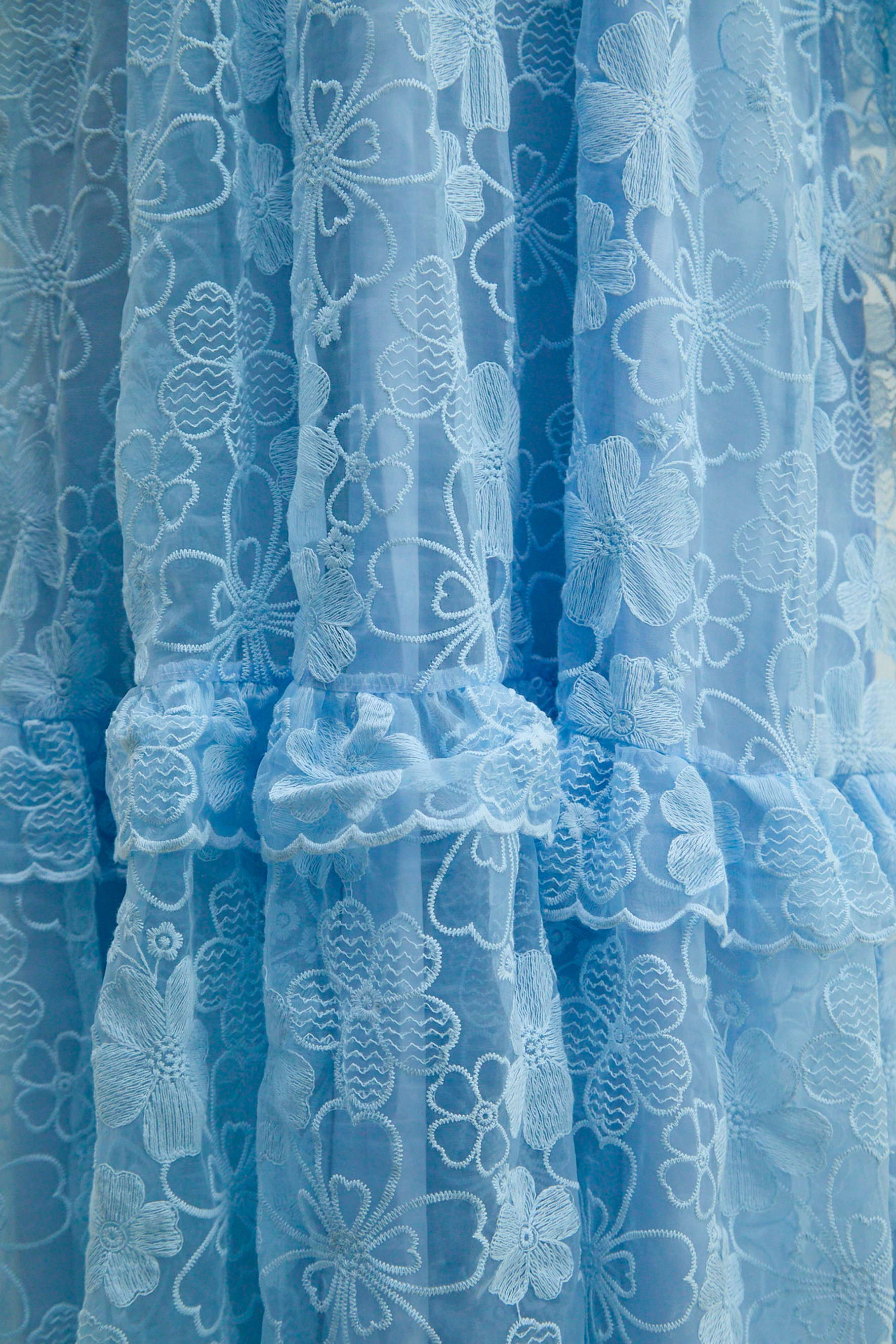Dreamlight Glow Blue Floral Lace Tiered Ruffle Maxi Dress