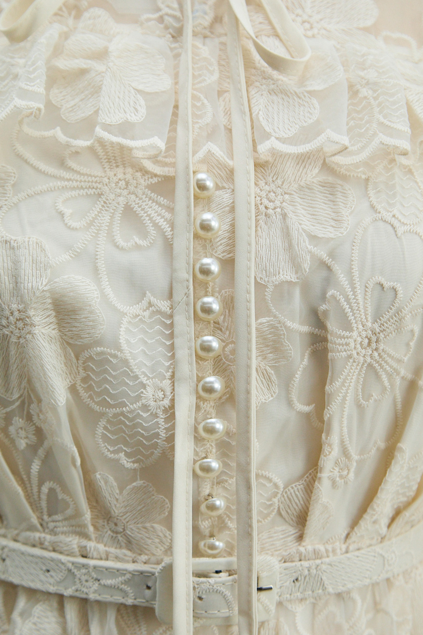 Floral Dream Beige Lace Embroidered Tiered Ruffle Maxi Dress