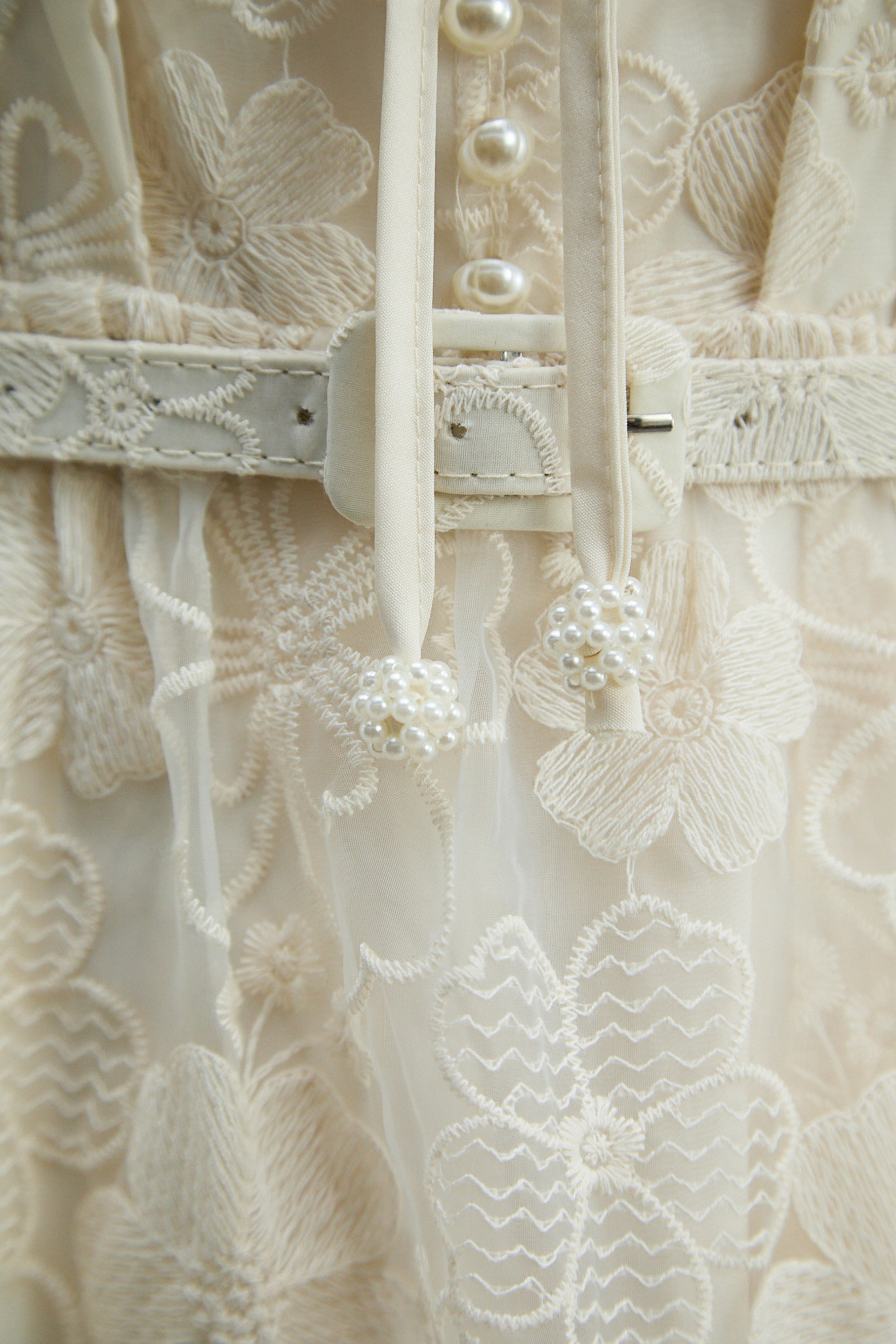Floral Dream Beige Lace Embroidered Tiered Ruffle Maxi Dress