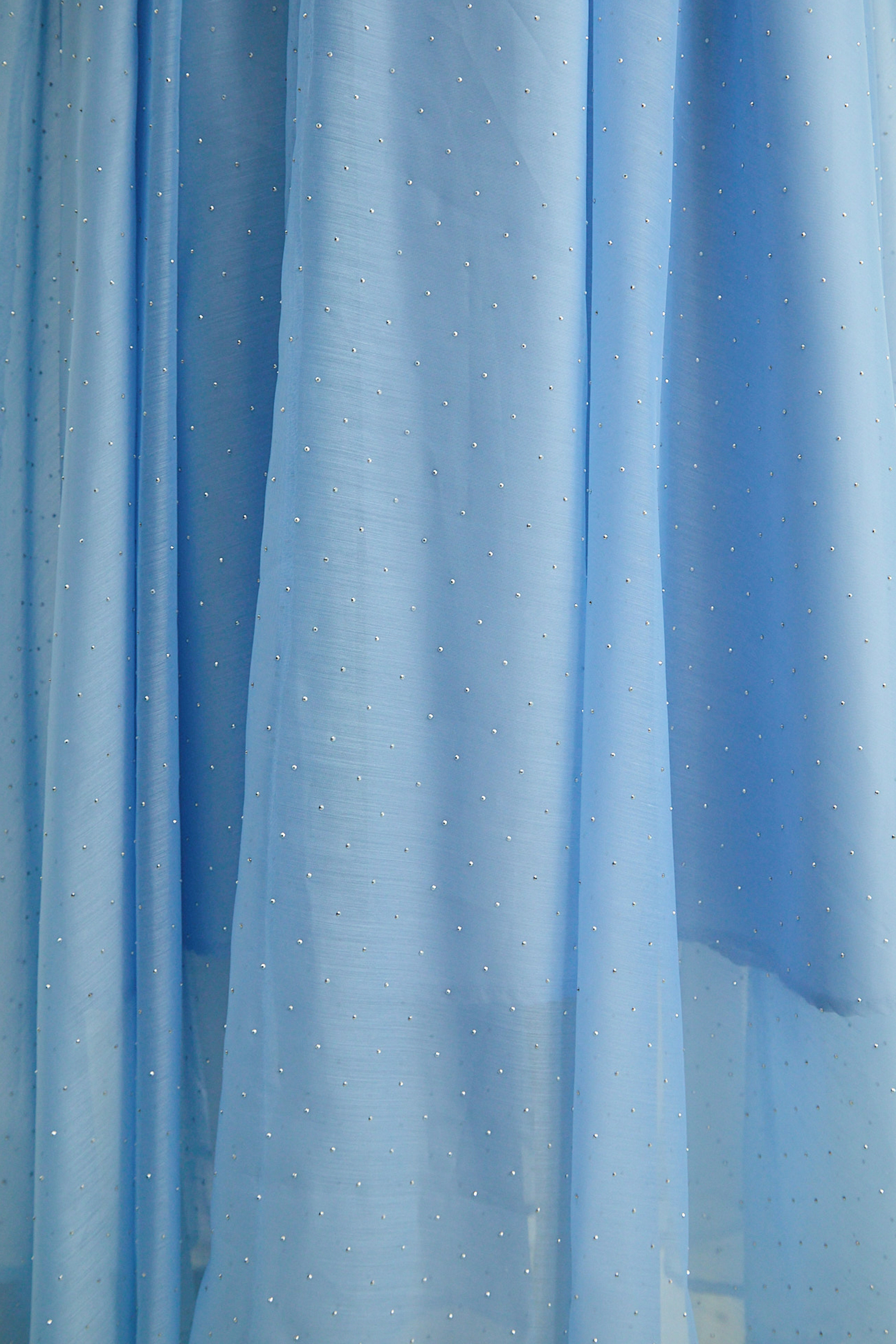 Soft Whisper Blue Rhinestone Ruffle Maxi Dress