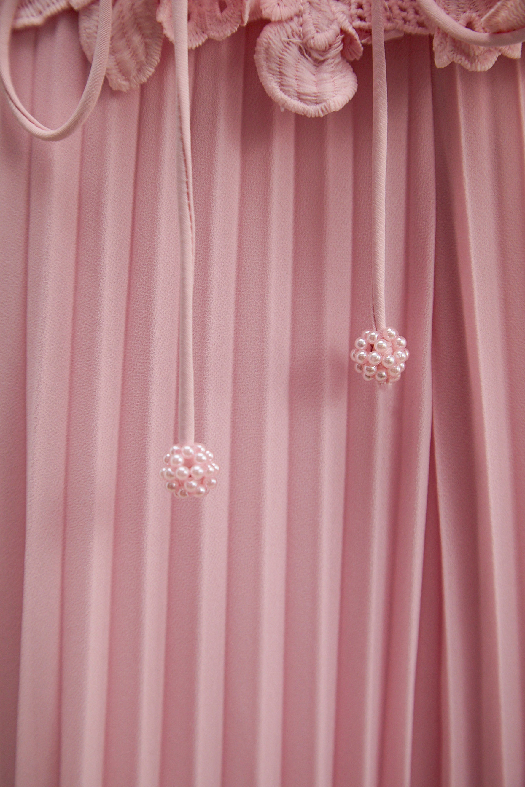 Dreamy Date Pink Floral Lace Pearl Trim Top & Pleated Skirt Set