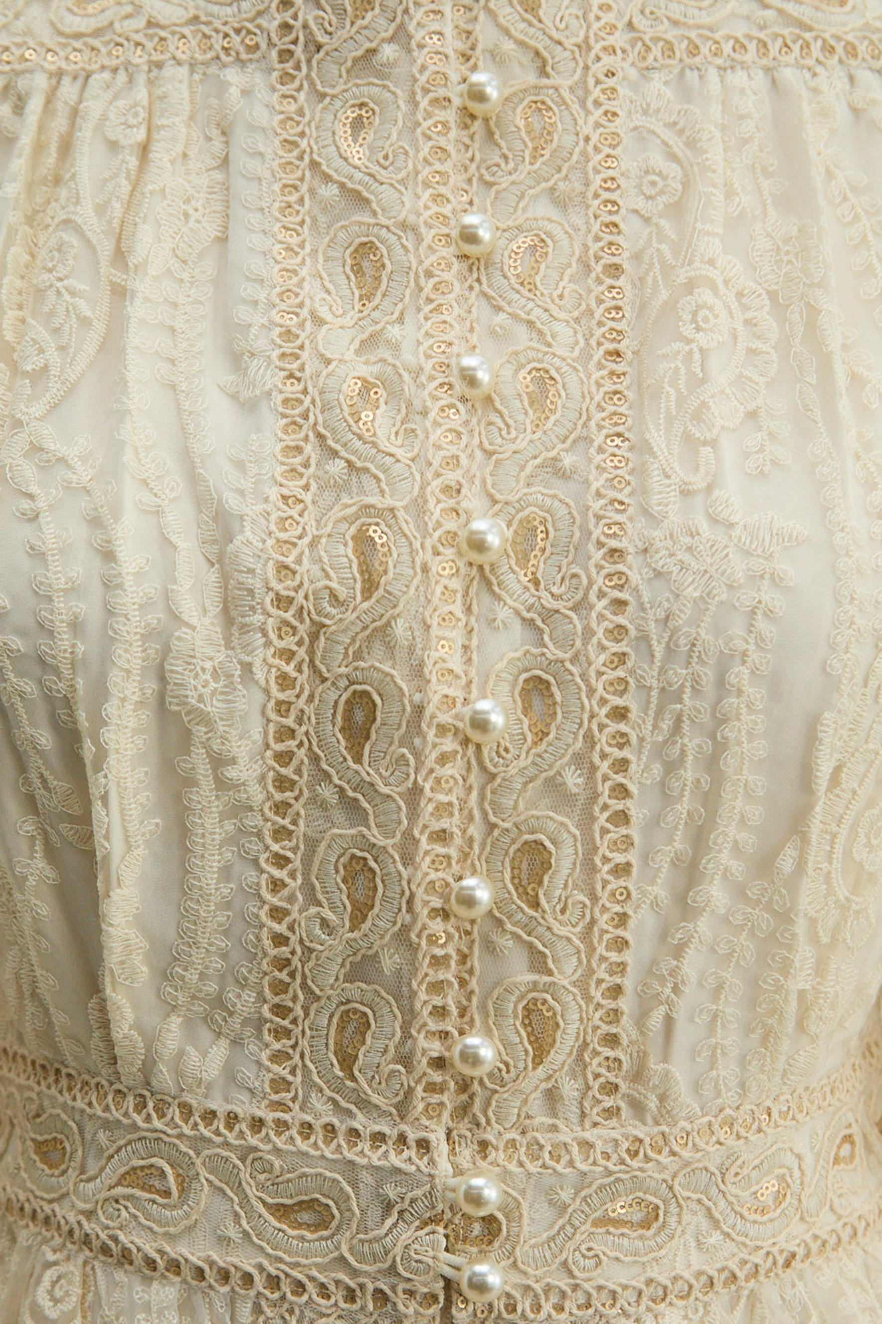 Attracted To You Beige Lace Stand Collar Lace Maxi Dress