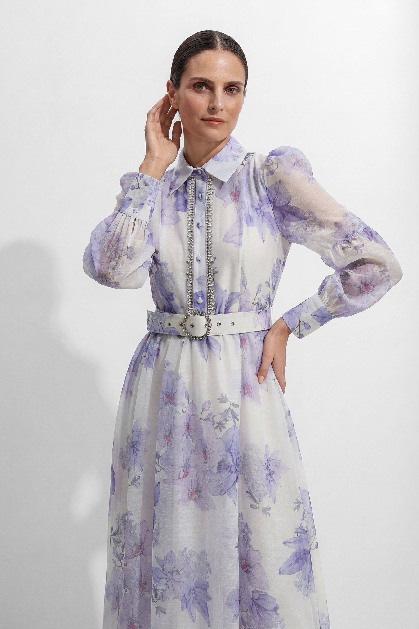 Truly Mine Purple Floral Print Sheer Sleeve Maxi Dress