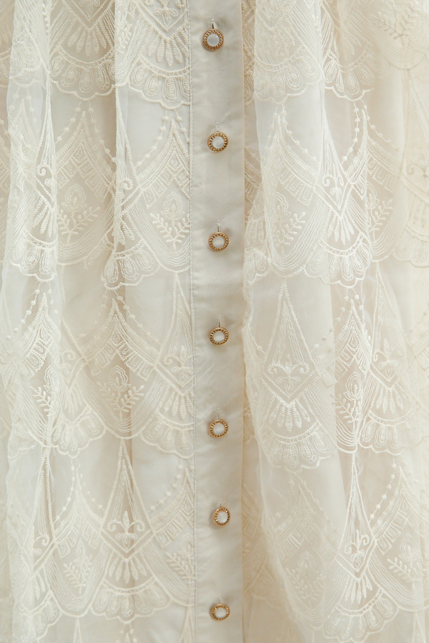 Living With Grace Beige Lapel Collar Lace Maxi Dress