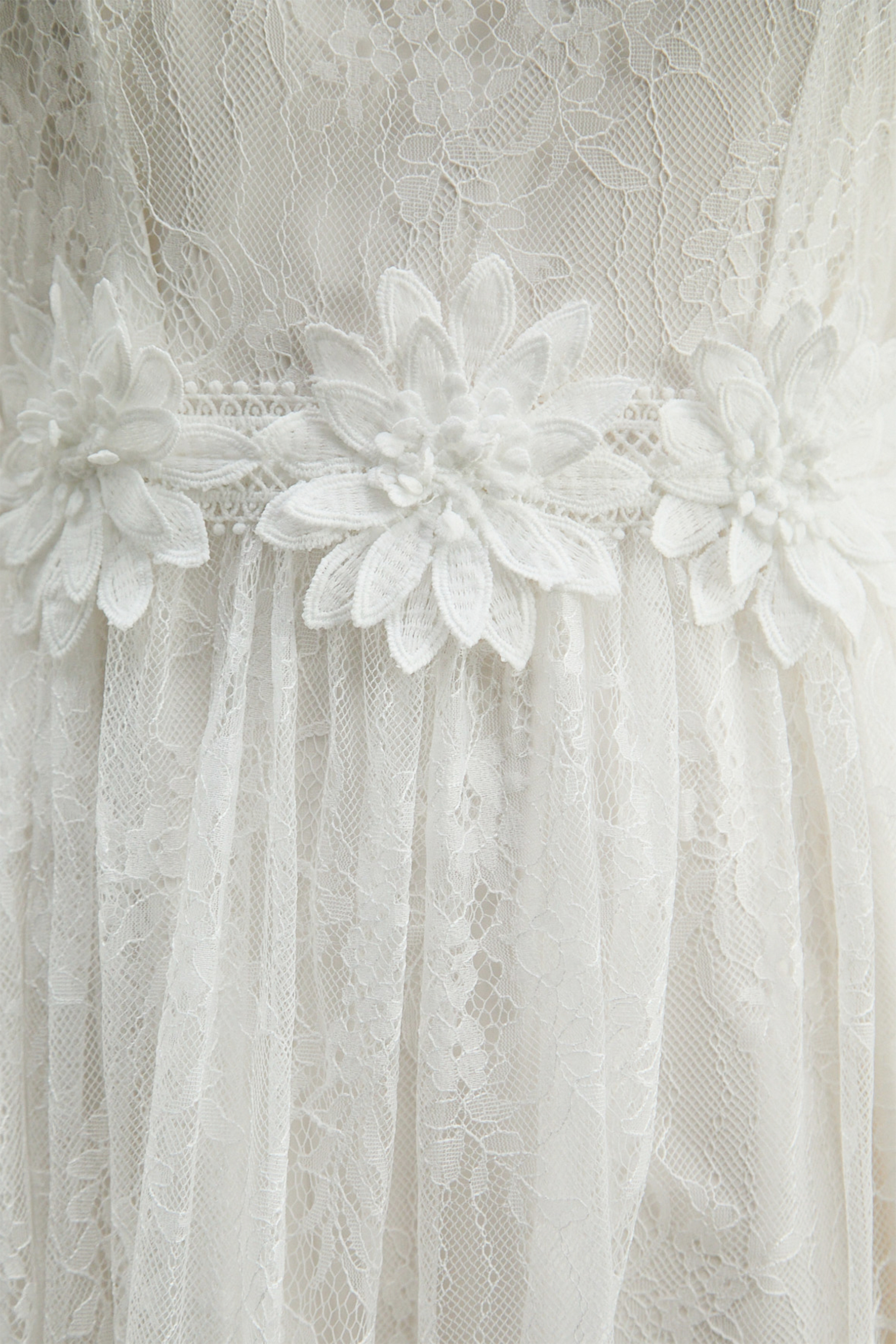 Bright Beauty White Floral Applique Sheer Lace Maxi Dress