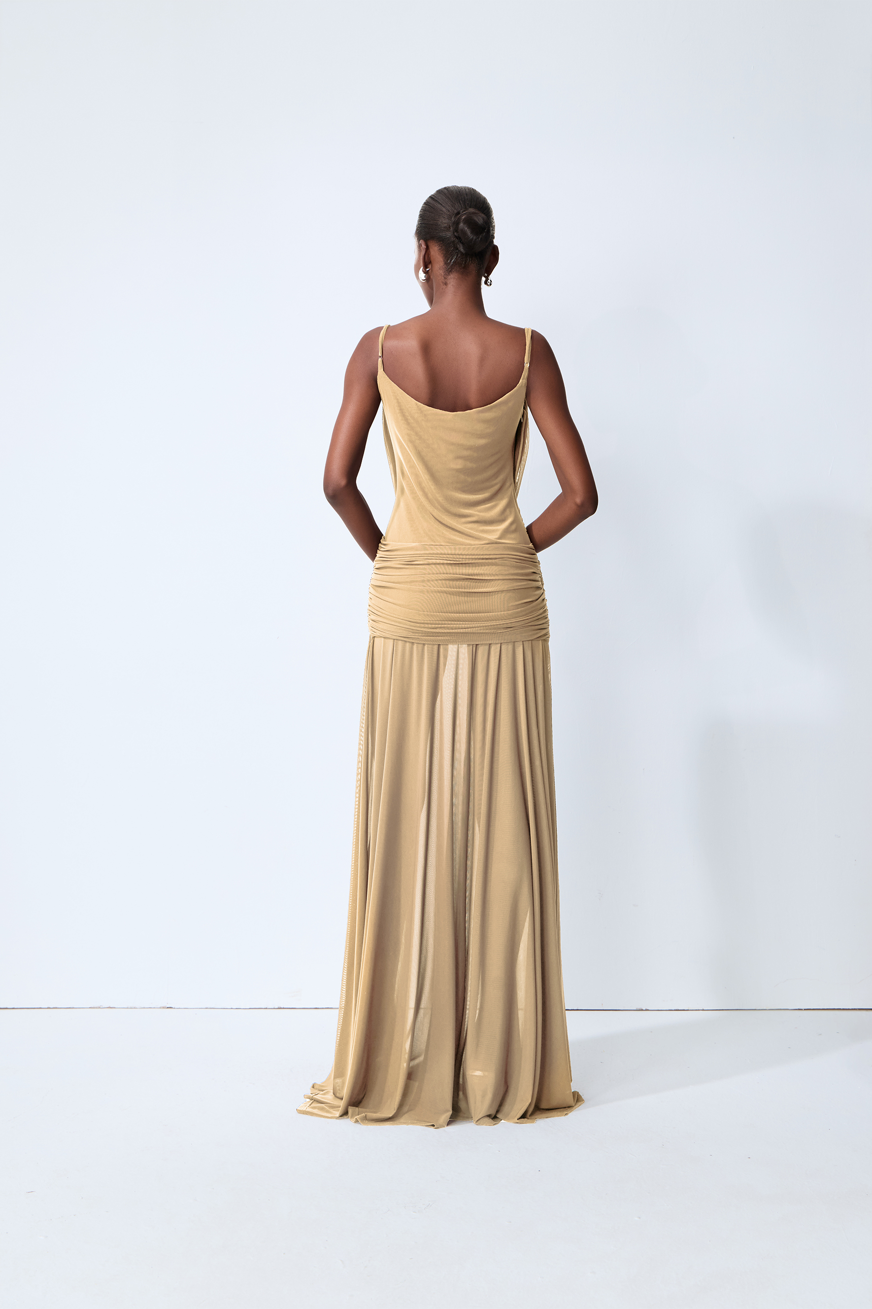 Signature Look Khaki Cowl Neck Semi-sheer Maxi Dress