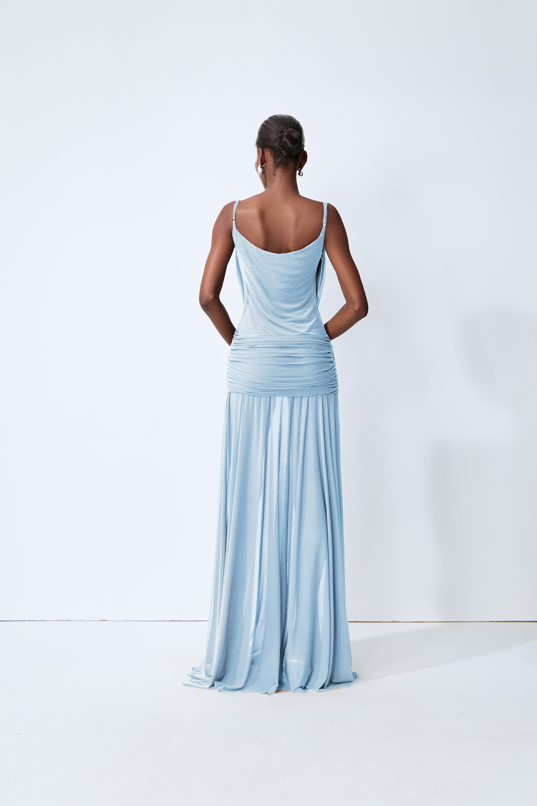 Signature Look Blue Cowl Neck Semi-sheer Maxi Dress
