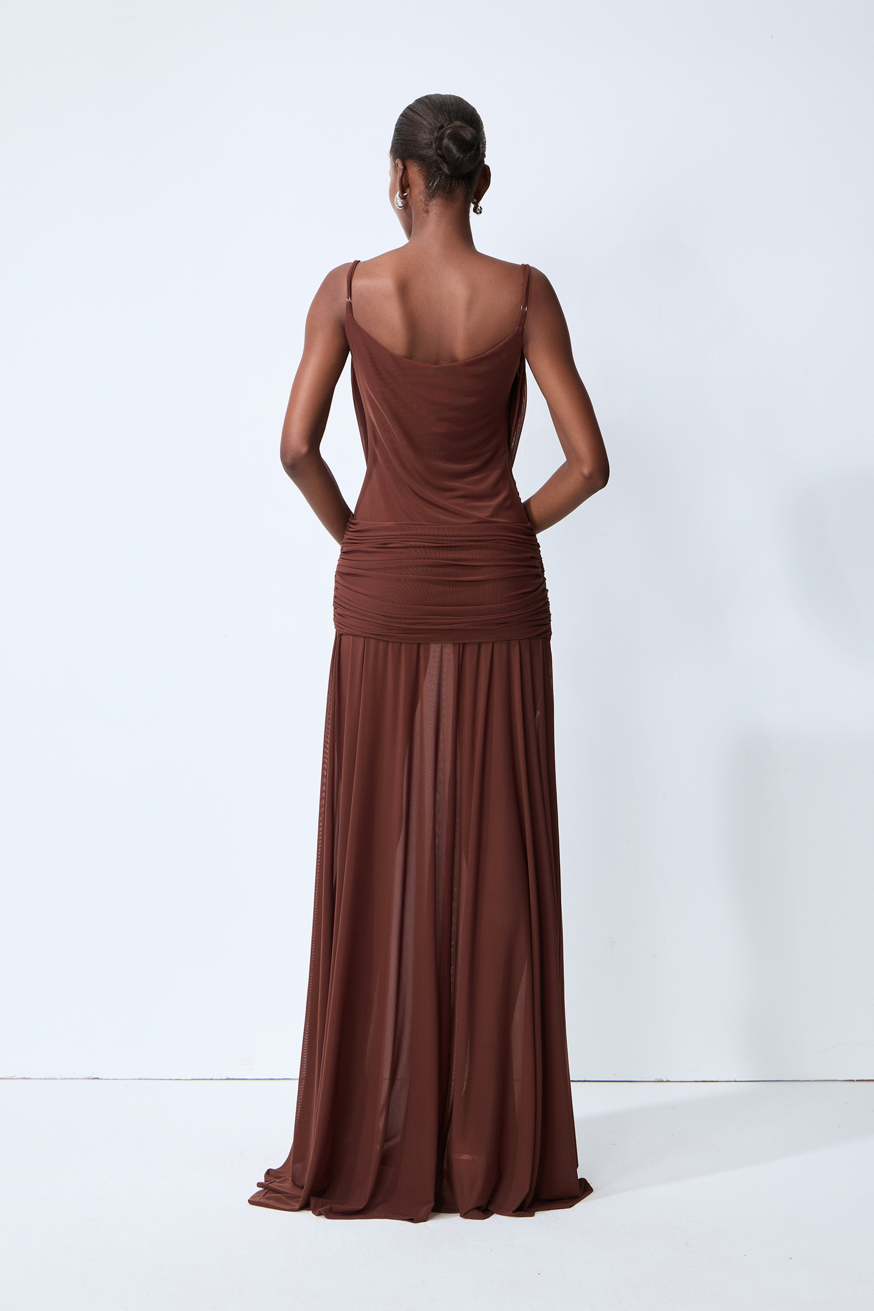 Signature Look Brown Cowl Neck Semi-sheer Maxi Dress