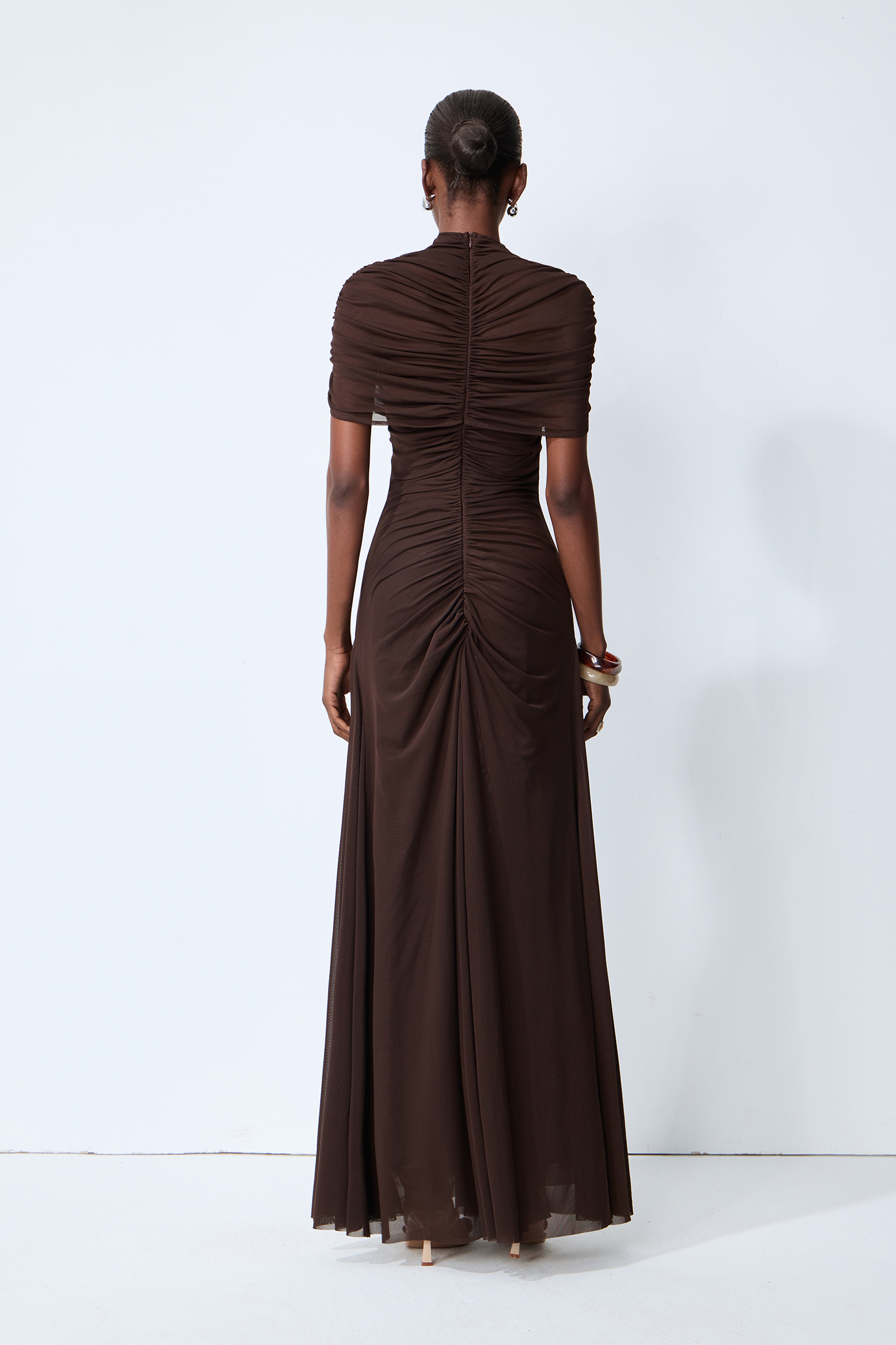 Modern Muse Brown High Neck Cutout Maxi Dress