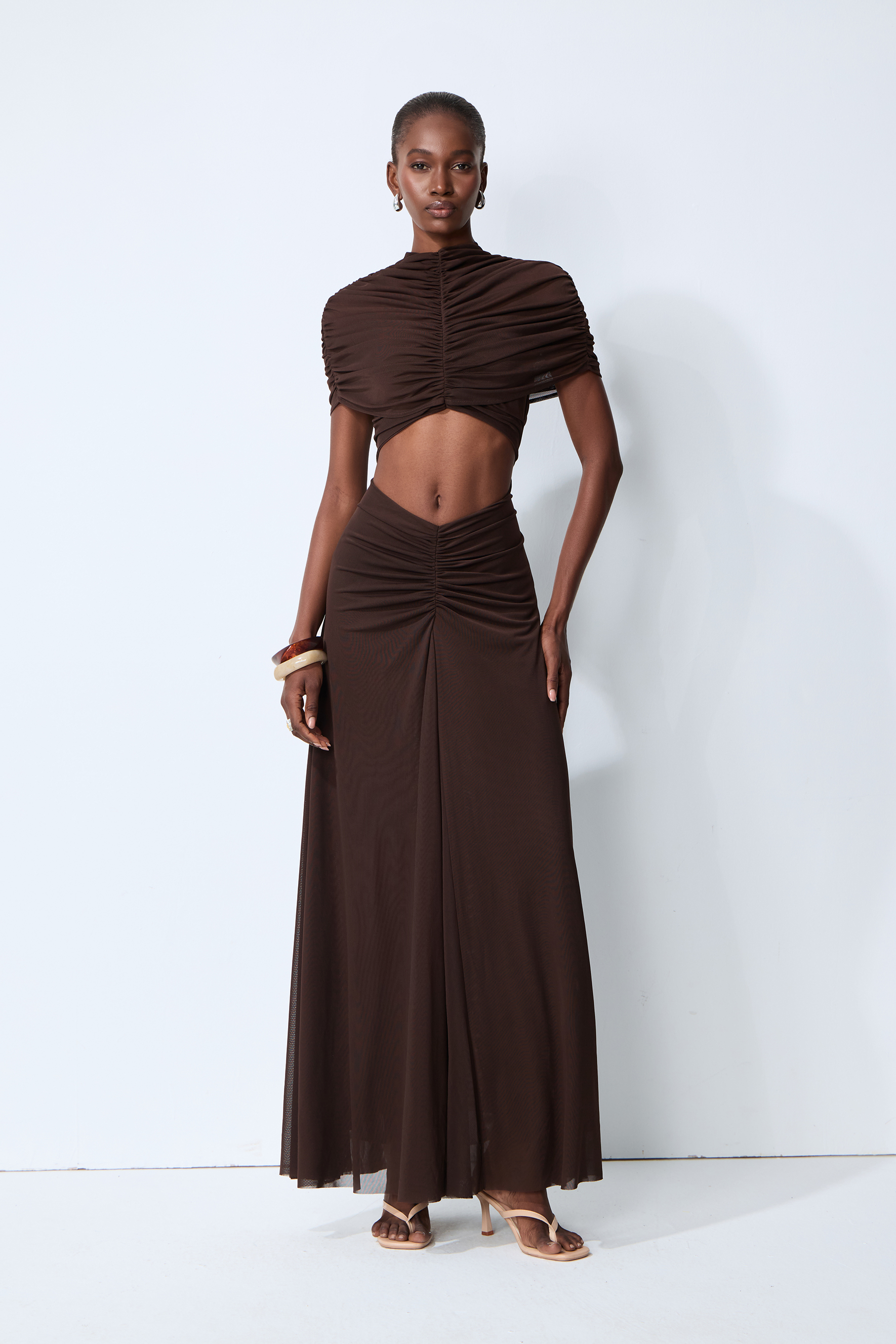 Modern Muse Brown High Neck Cutout Maxi Dress