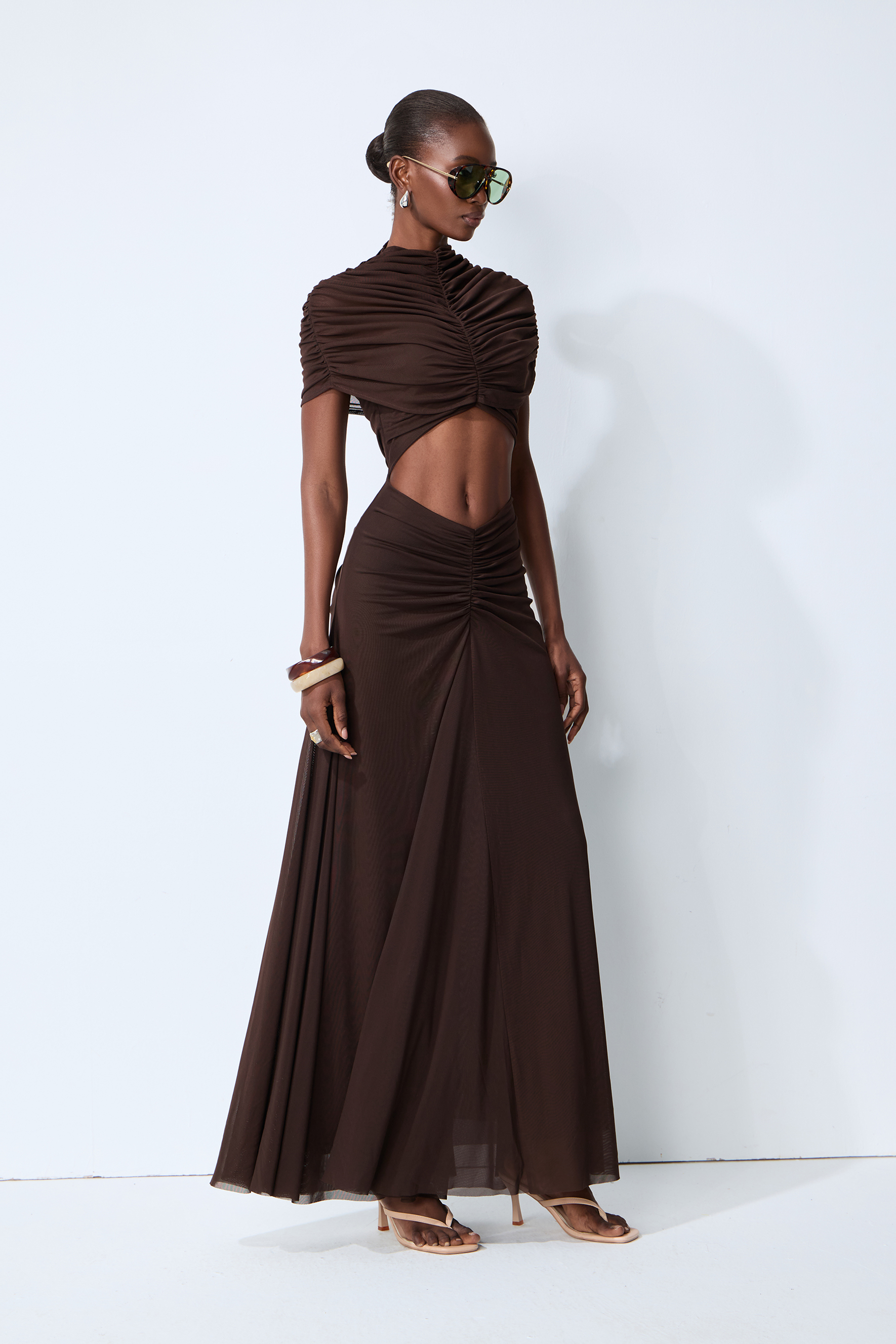 Modern Muse Brown High Neck Cutout Maxi Dress