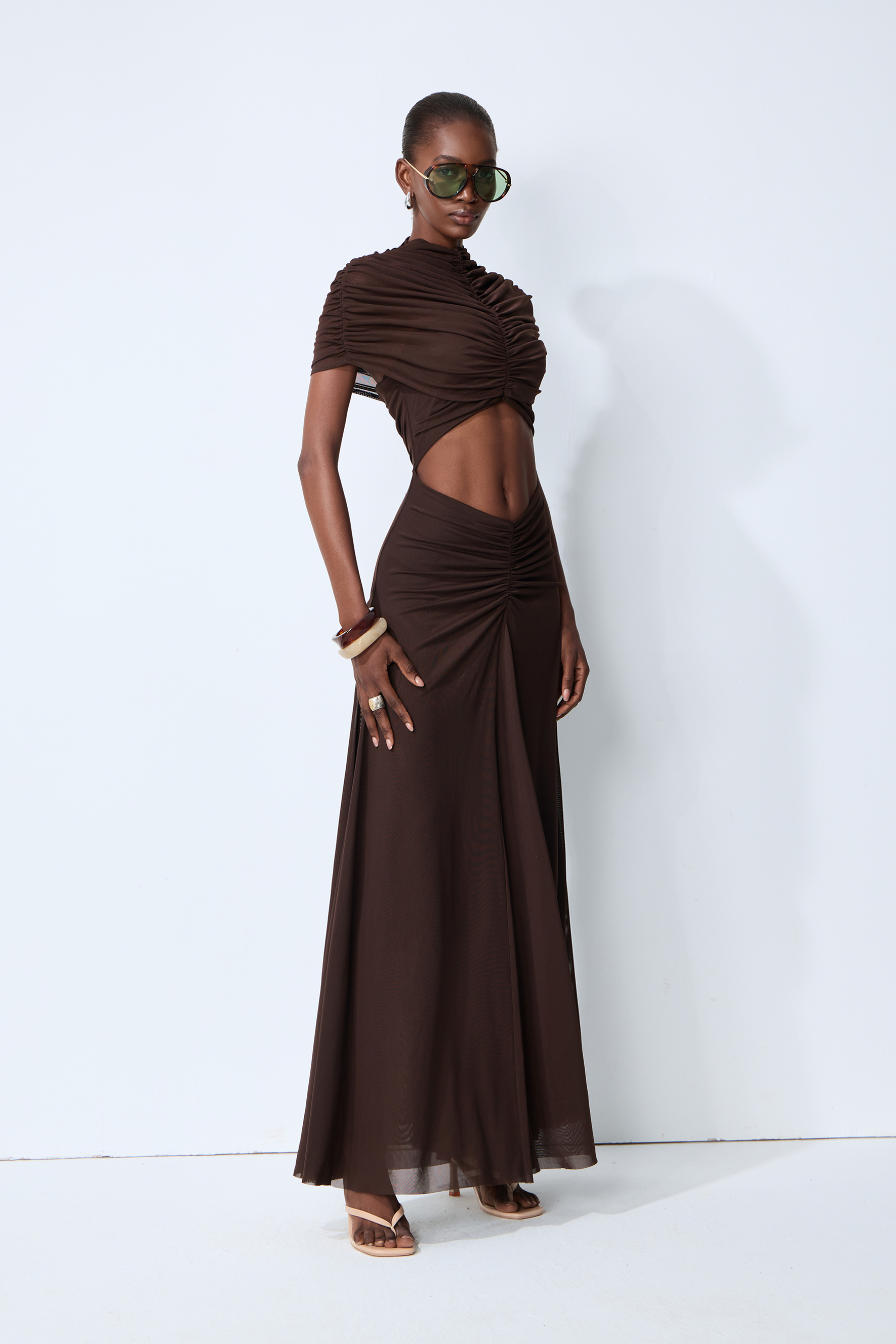 Modern Muse Brown High Neck Cutout Maxi Dress