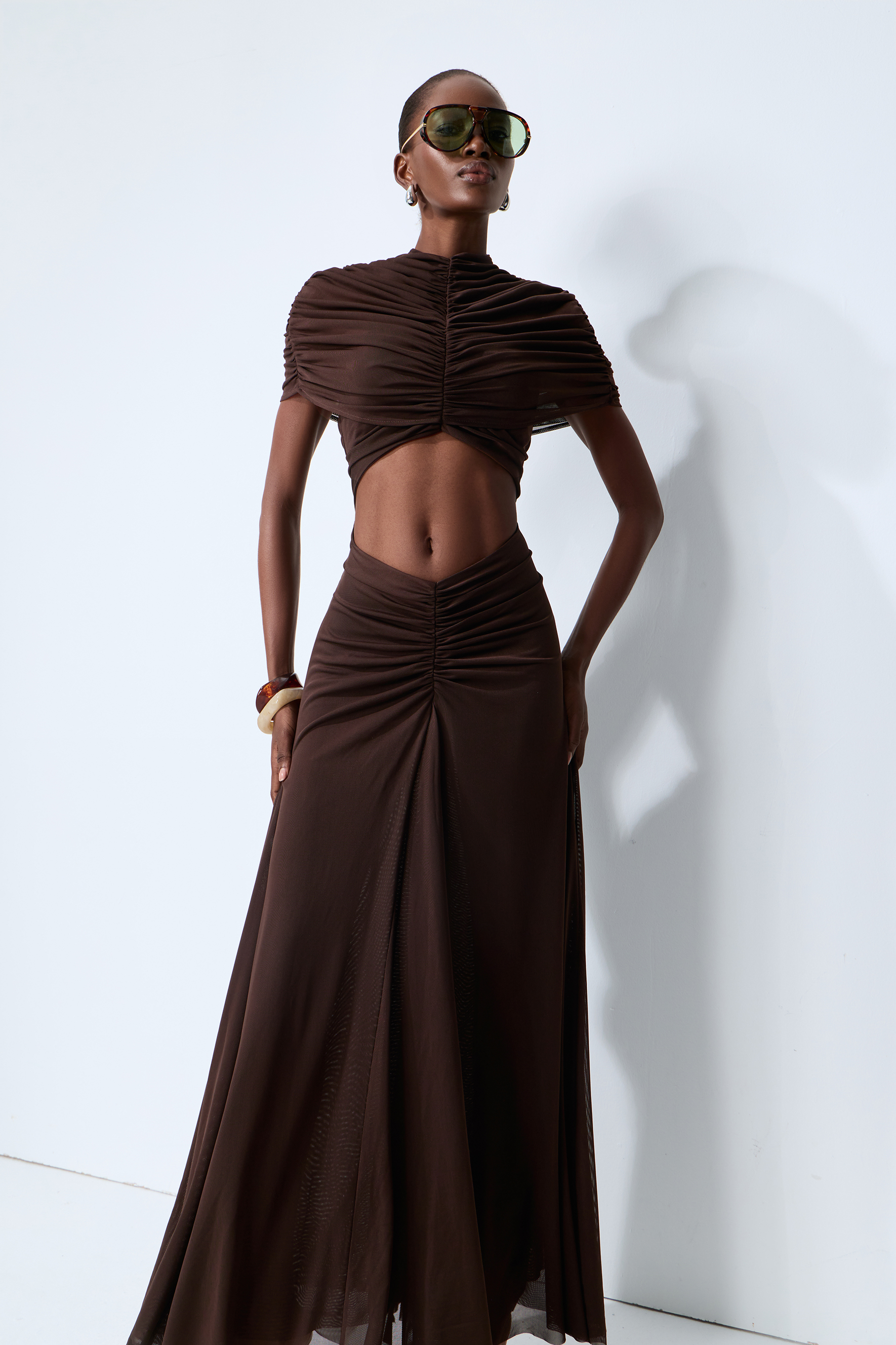 Modern Muse Brown High Neck Cutout Maxi Dress
