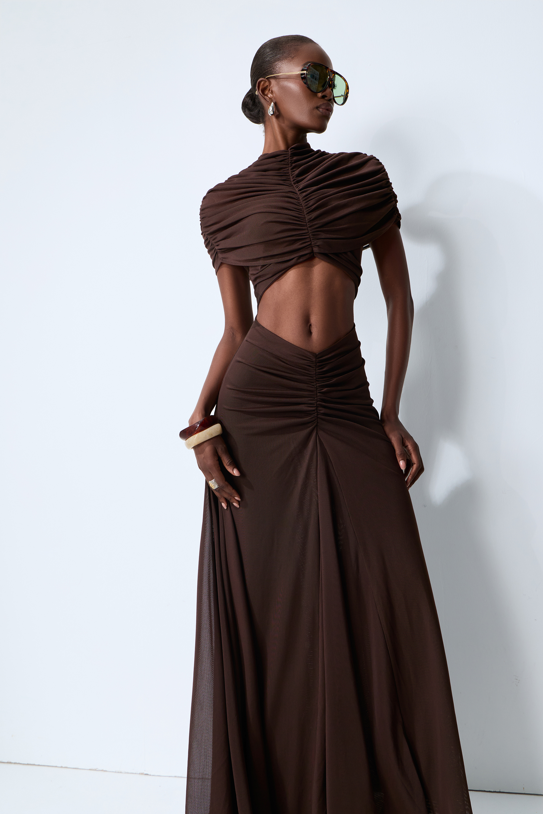 Modern Muse Brown High Neck Cutout Maxi Dress