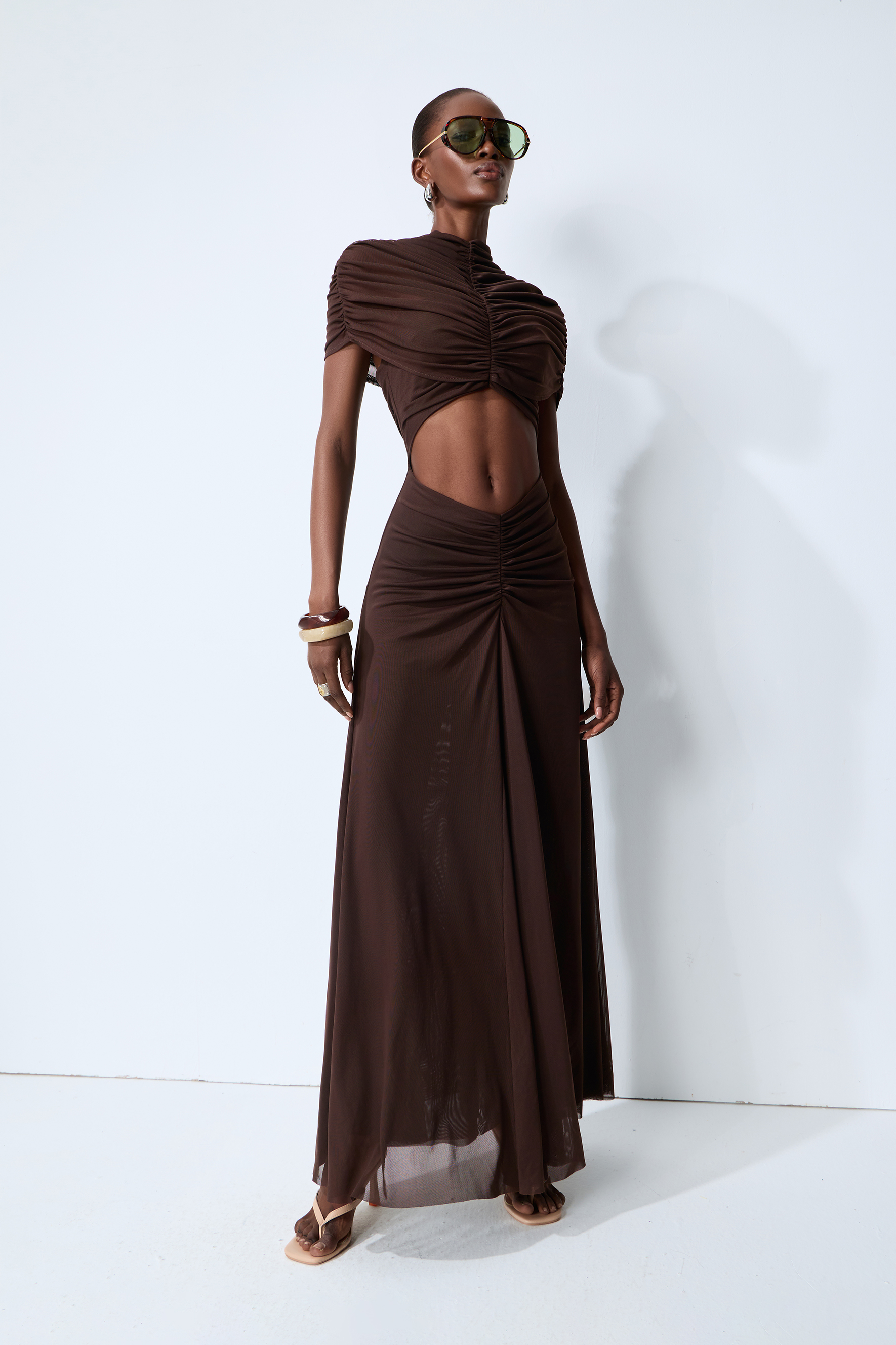 Modern Muse Brown High Neck Cutout Maxi Dress