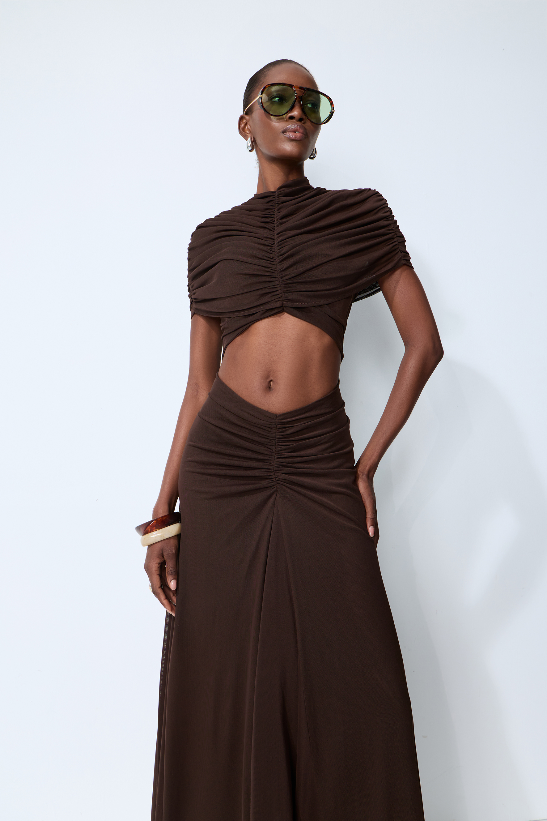 Modern Muse Brown High Neck Cutout Maxi Dress