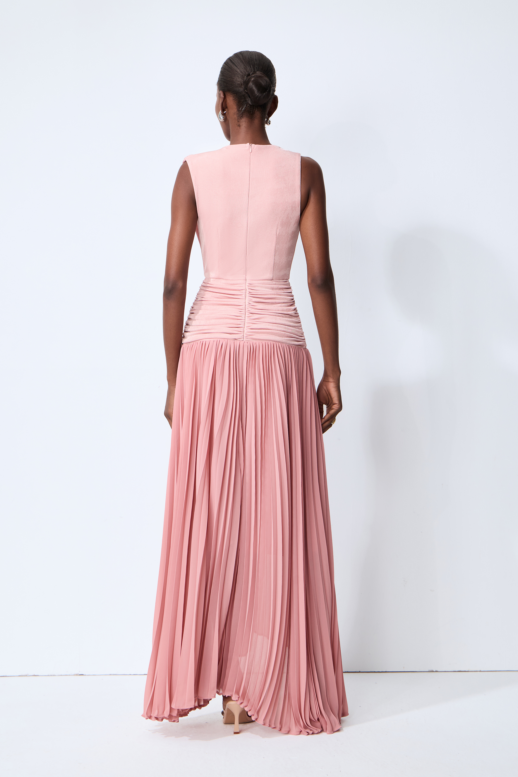 Forever In My Heart Pink Ruched Bodice Pleated Maxi Dress