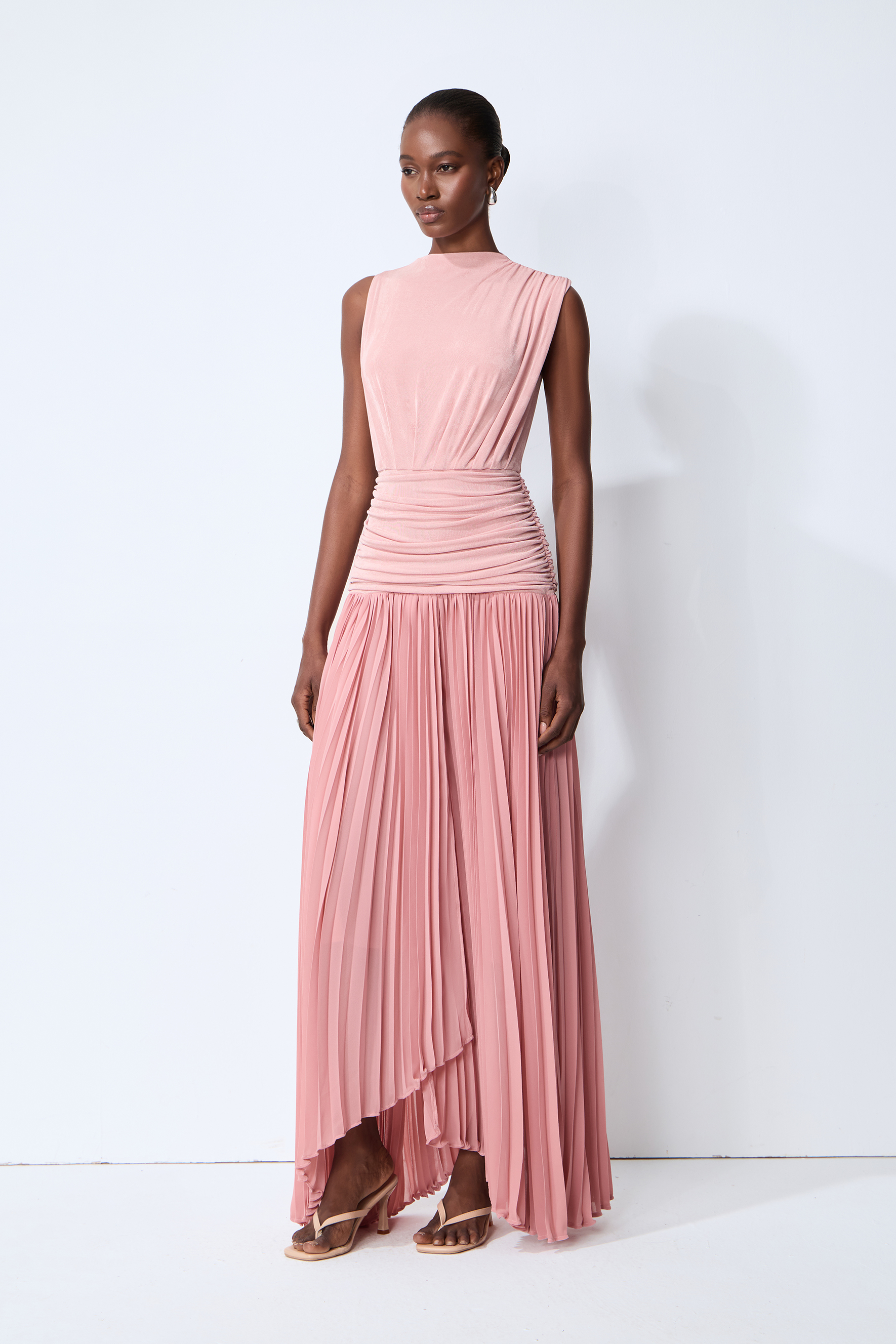 Forever In My Heart Pink Ruched Bodice Pleated Maxi Dress